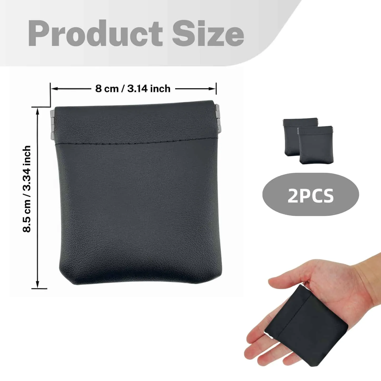 Yowfond Portamonete con Chiusura Snap, PU Impermeabile per Cuffie e Piccoli Oggetti, Nero, 8x8.5 cm, 2 Pezzi - immagine 2