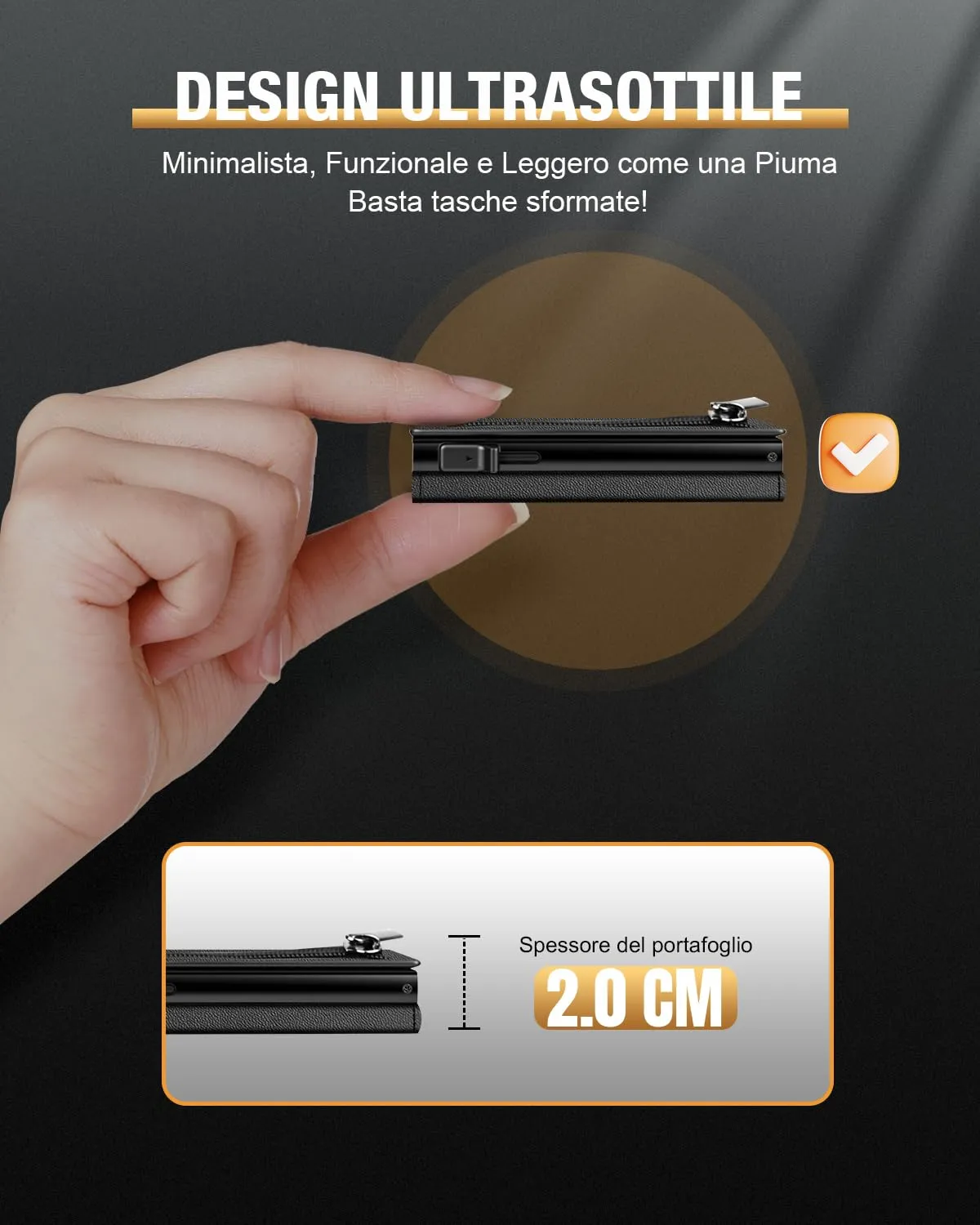 dwnkove Portafoglio Uomo Slim in Pelle con Blocco RFID, Chiusura Magnetica e Custodia Carte Pop-up, Nero - immagine 3