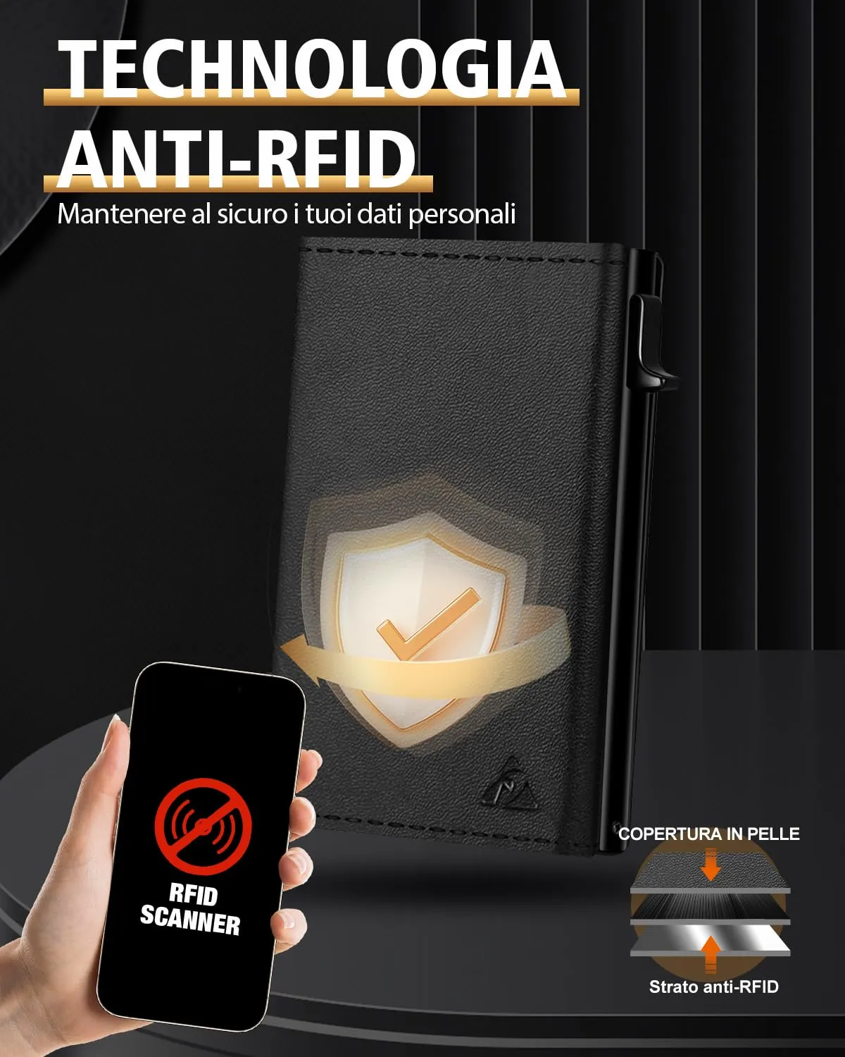 dwnkove Portafoglio Uomo Slim in Pelle con Blocco RFID, Chiusura Magnetica e Custodia Carte Pop-up, Nero - immagine 5