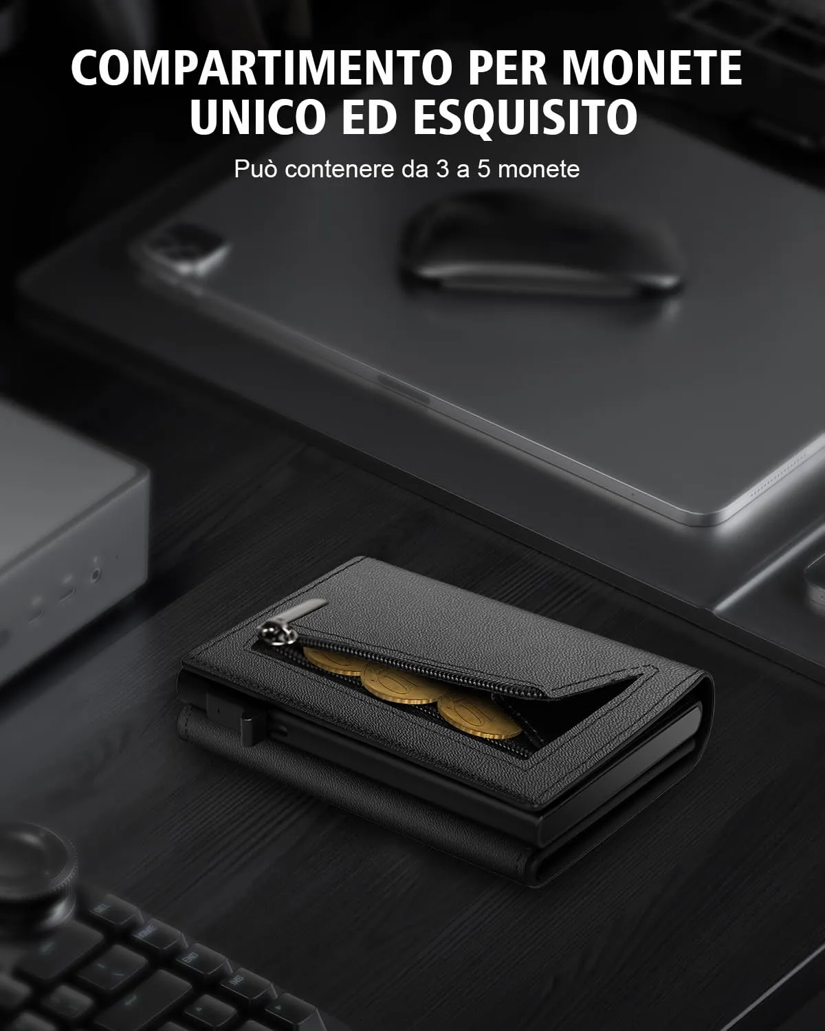 dwnkove Portafoglio Uomo Slim in Pelle con Blocco RFID, Chiusura Magnetica e Custodia Carte Pop-up, Nero - immagine 6