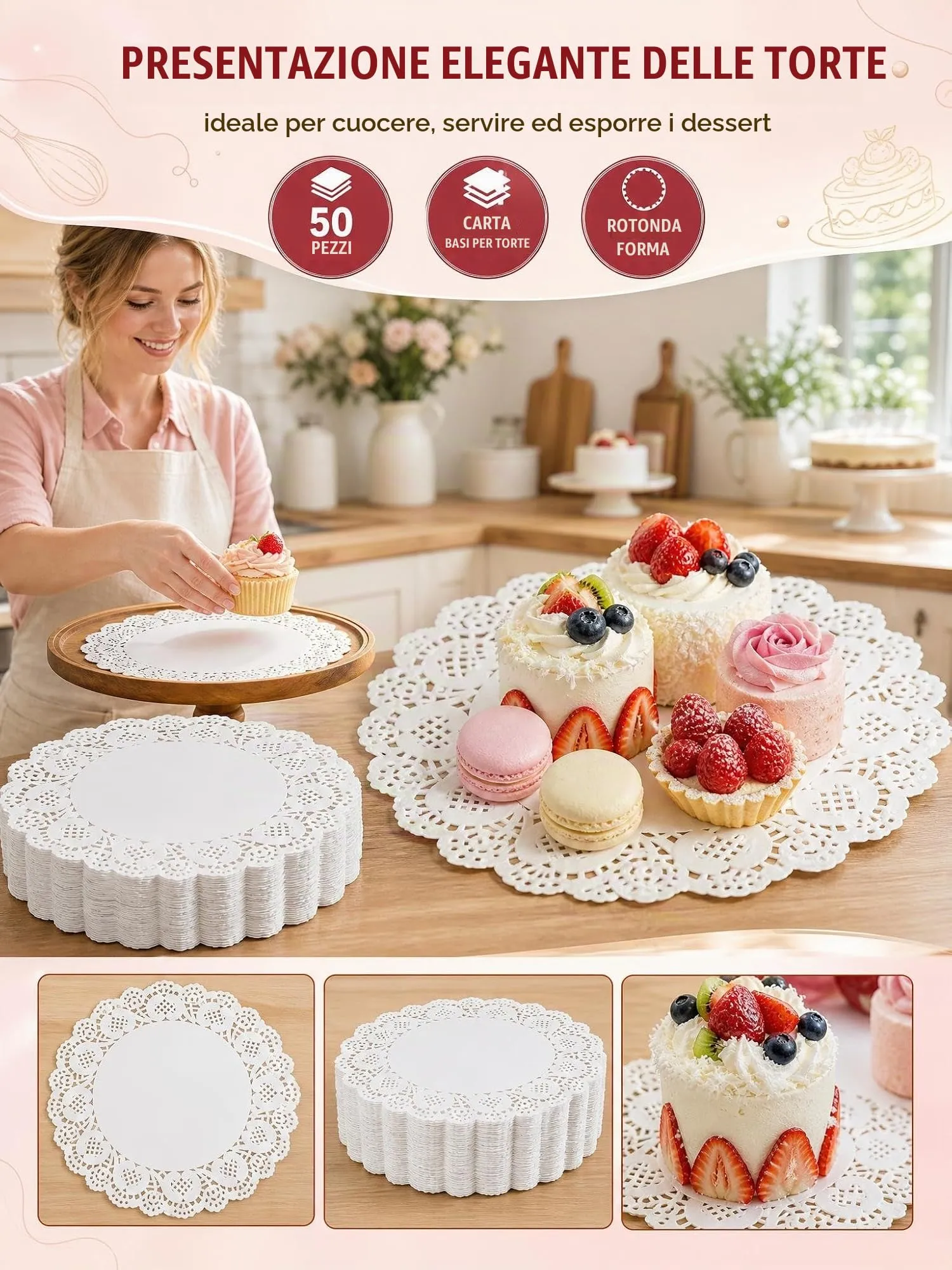 BTACGWP Centrini di Carta Rotondi Sottotorta 30 cm, 50 Pezzi, Bianco - immagine 2