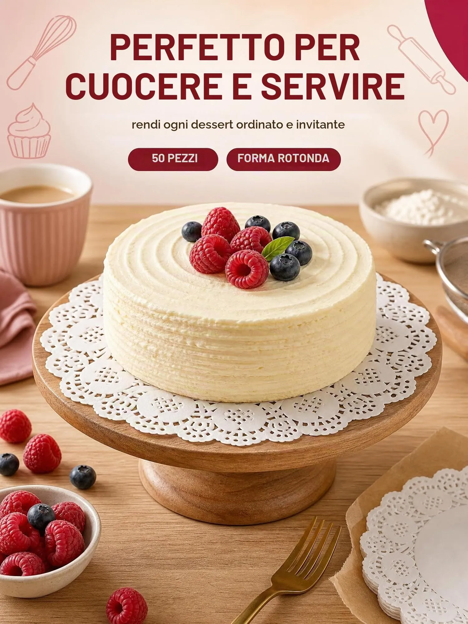 BTACGWP Centrini di Carta Rotondi Sottotorta 30 cm, 50 Pezzi, Bianco - immagine 3