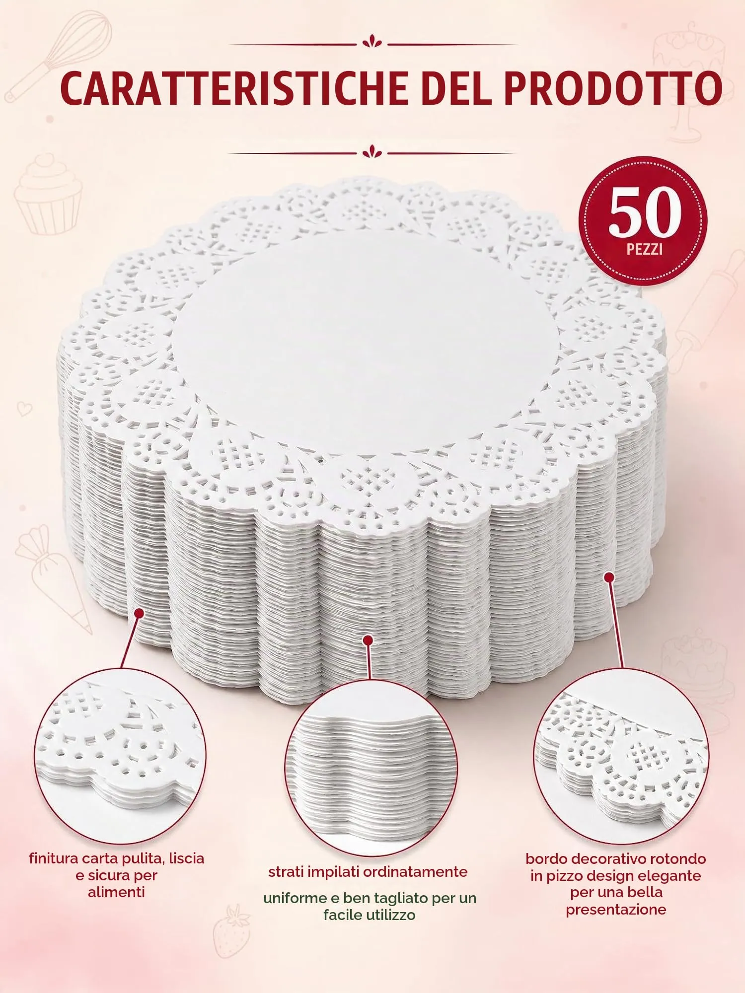 BTACGWP Centrini di Carta Rotondi Sottotorta 30 cm, 50 Pezzi, Bianco - immagine 4
