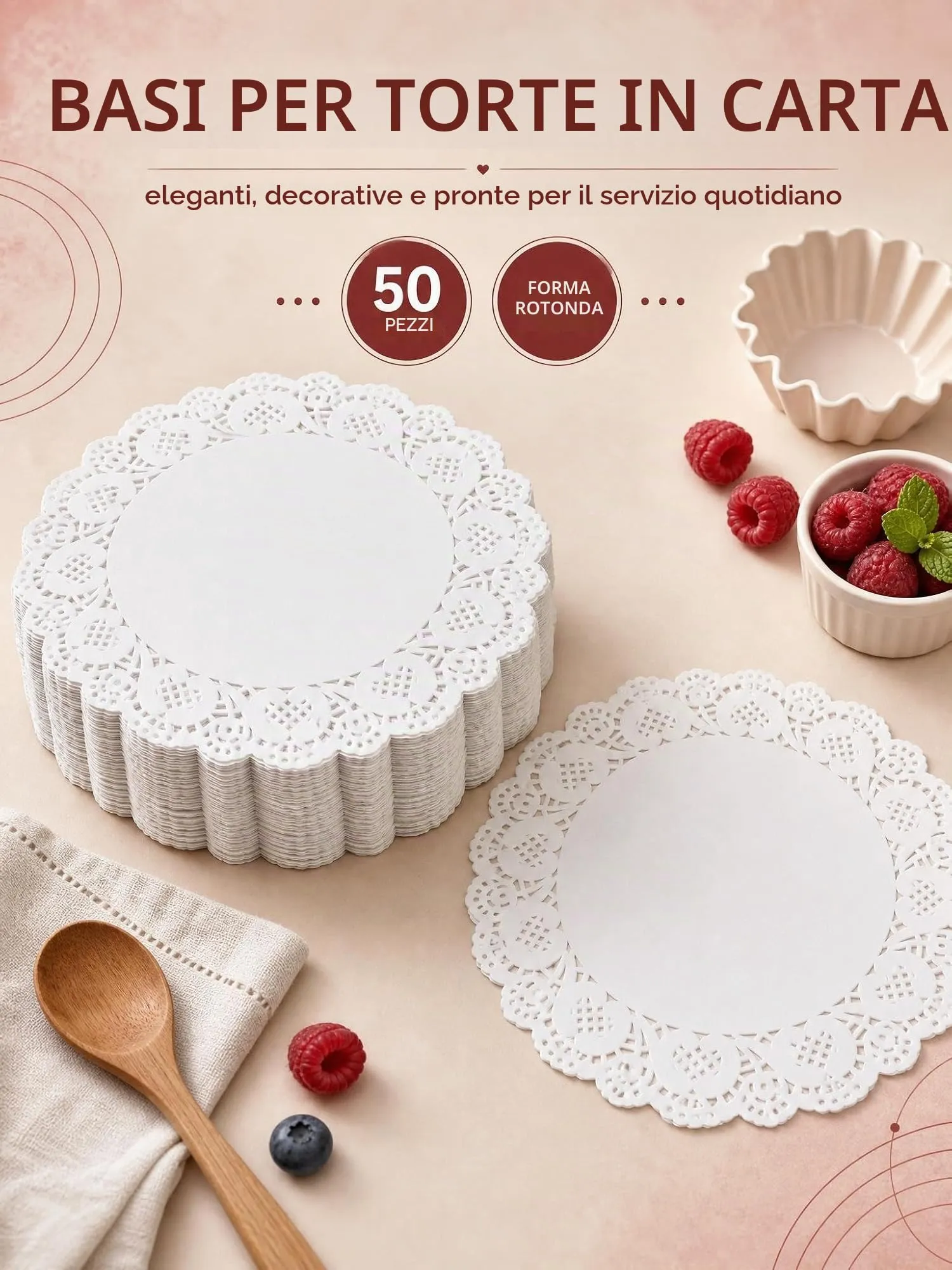 BTACGWP Centrini di Carta Rotondi Sottotorta 30 cm, 50 Pezzi, Bianco - immagine 5
