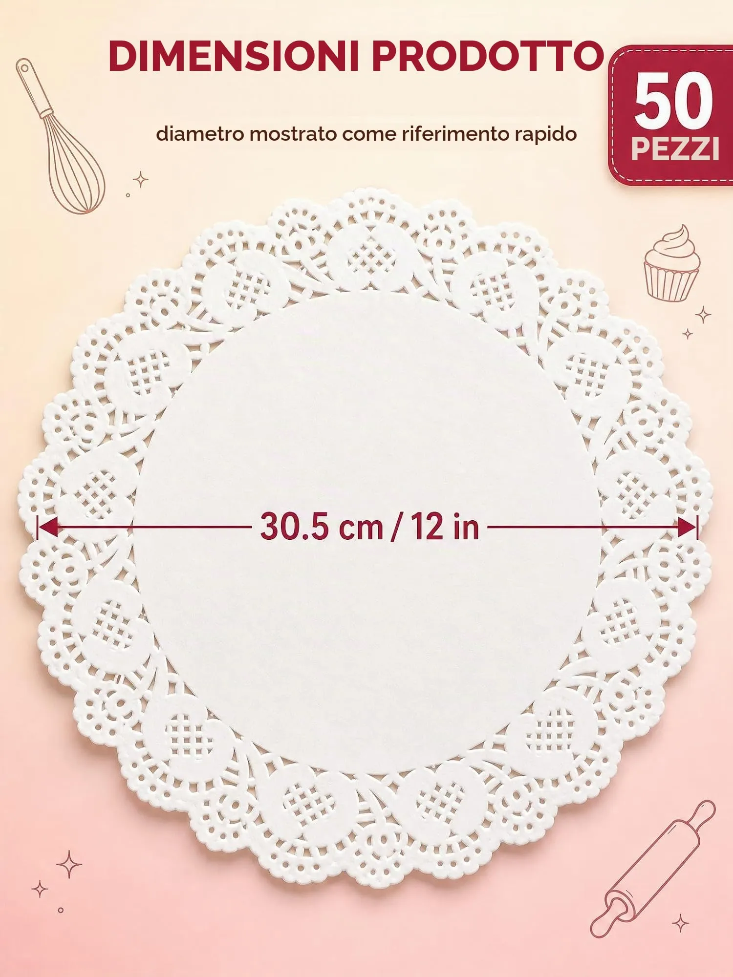 BTACGWP Centrini di Carta Rotondi Sottotorta 30 cm, 50 Pezzi, Bianco - immagine 6