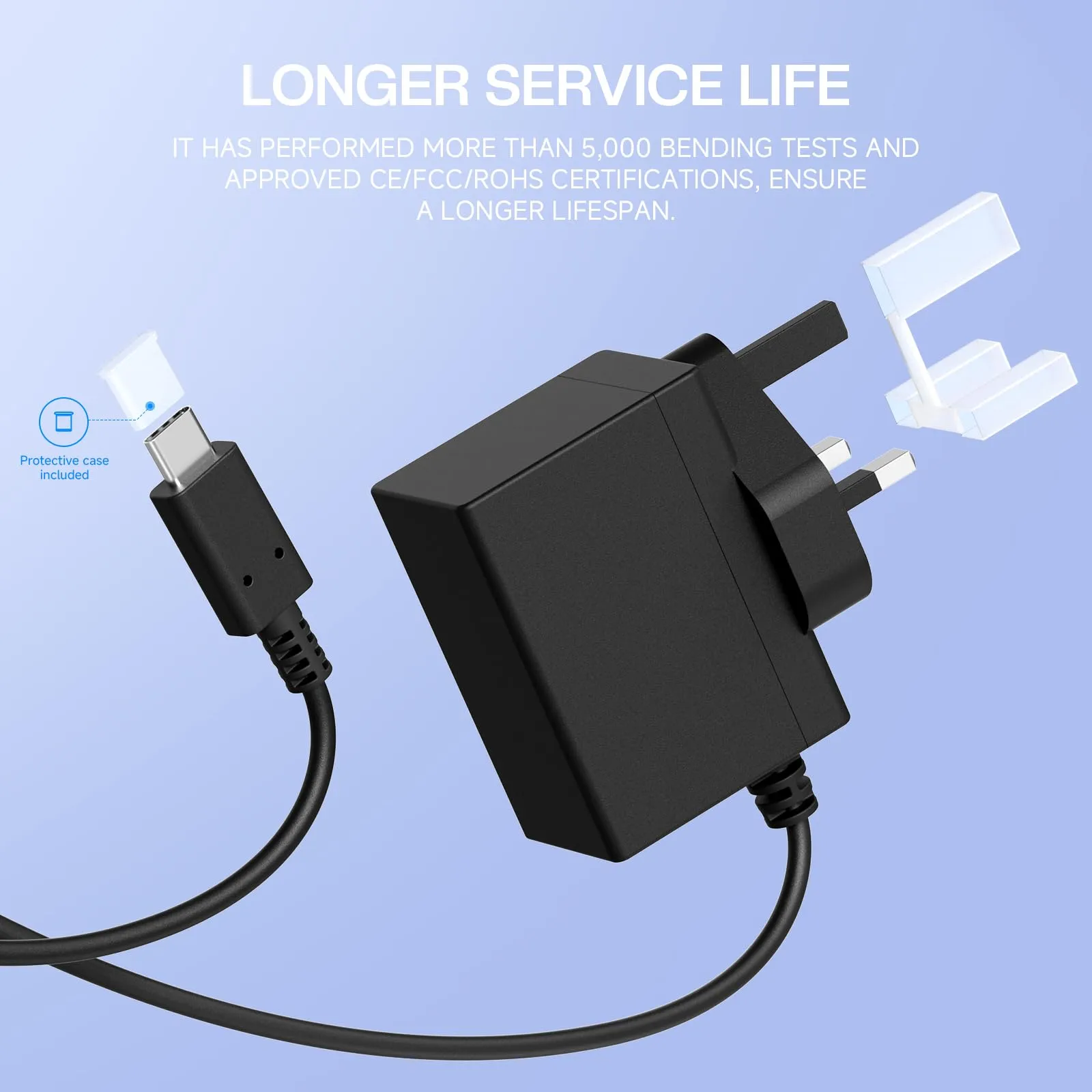 ECHTPower Caricatore per Nintendo Switch, 15V 2.6A Carica Rapida con Cavo USB Tipo C, Adattatore di Alimentazione per Nintendo Switch, Switch OLED e Switch Lite, Supporta TV Dock - immagine 3