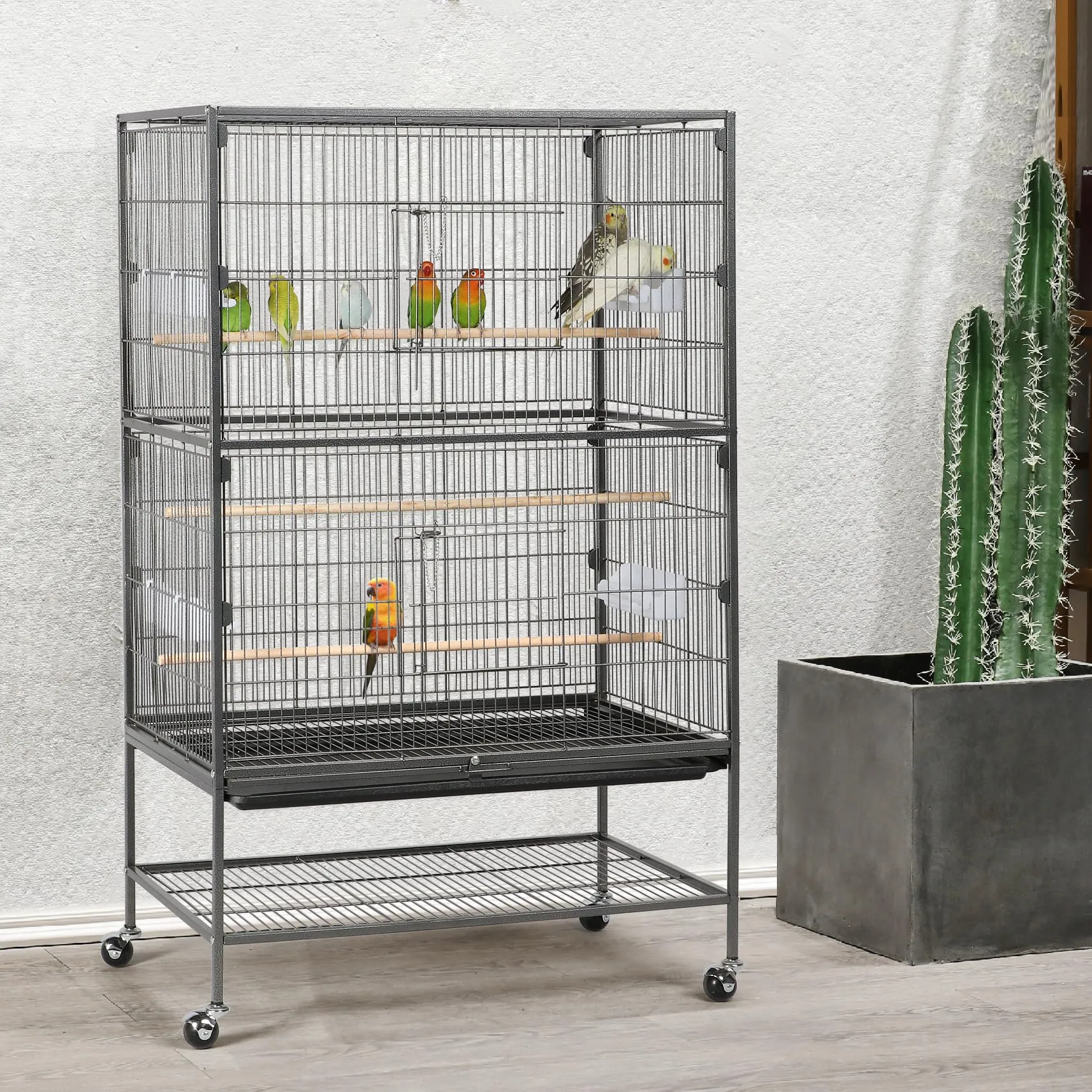 Yaheetech Gabbia Voliera per Uccelli con Ruote, 79 x 51,8 x 132 cm, Nero - immagine 3
