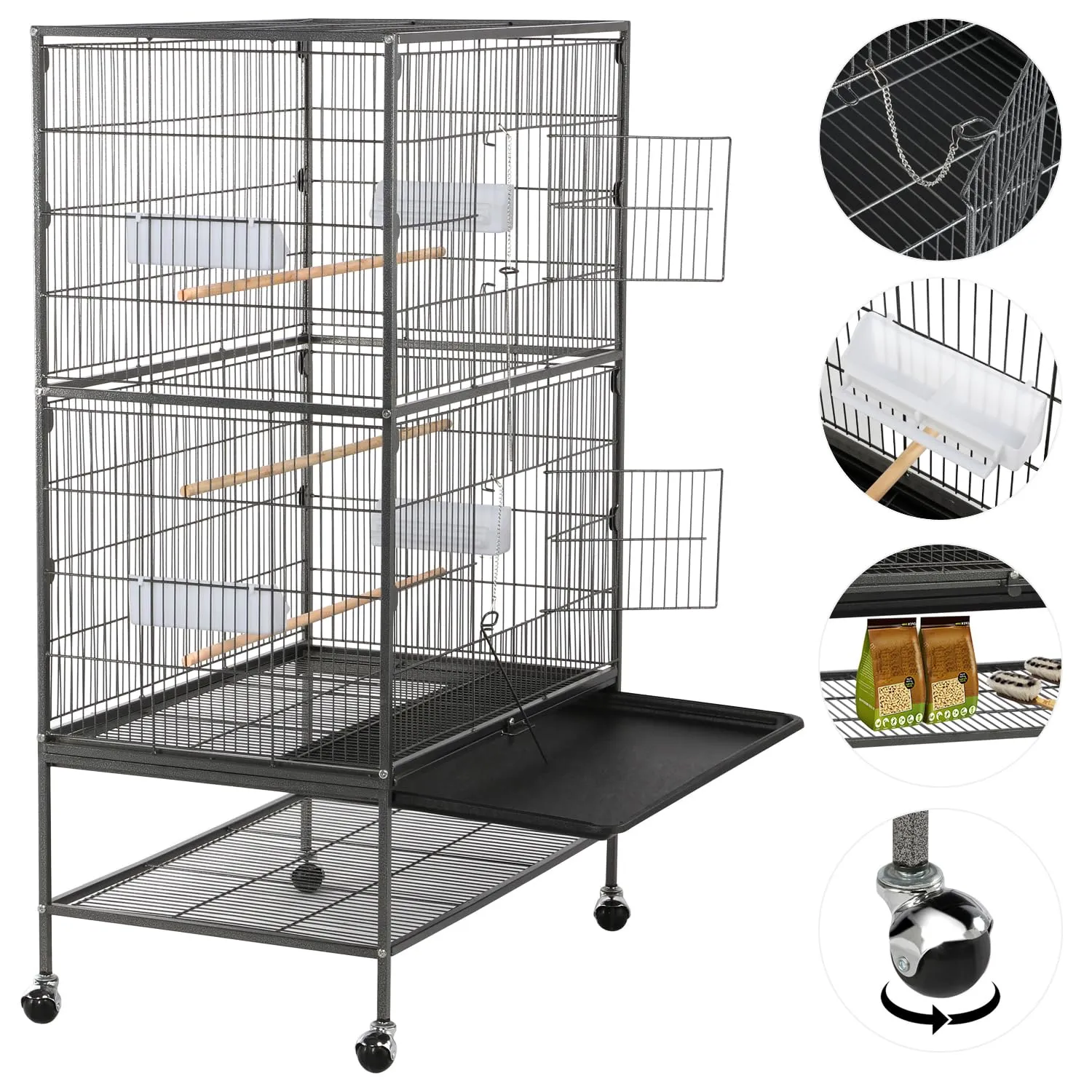 Yaheetech Gabbia Voliera per Uccelli con Ruote, 79 x 51,8 x 132 cm, Nero - immagine 5