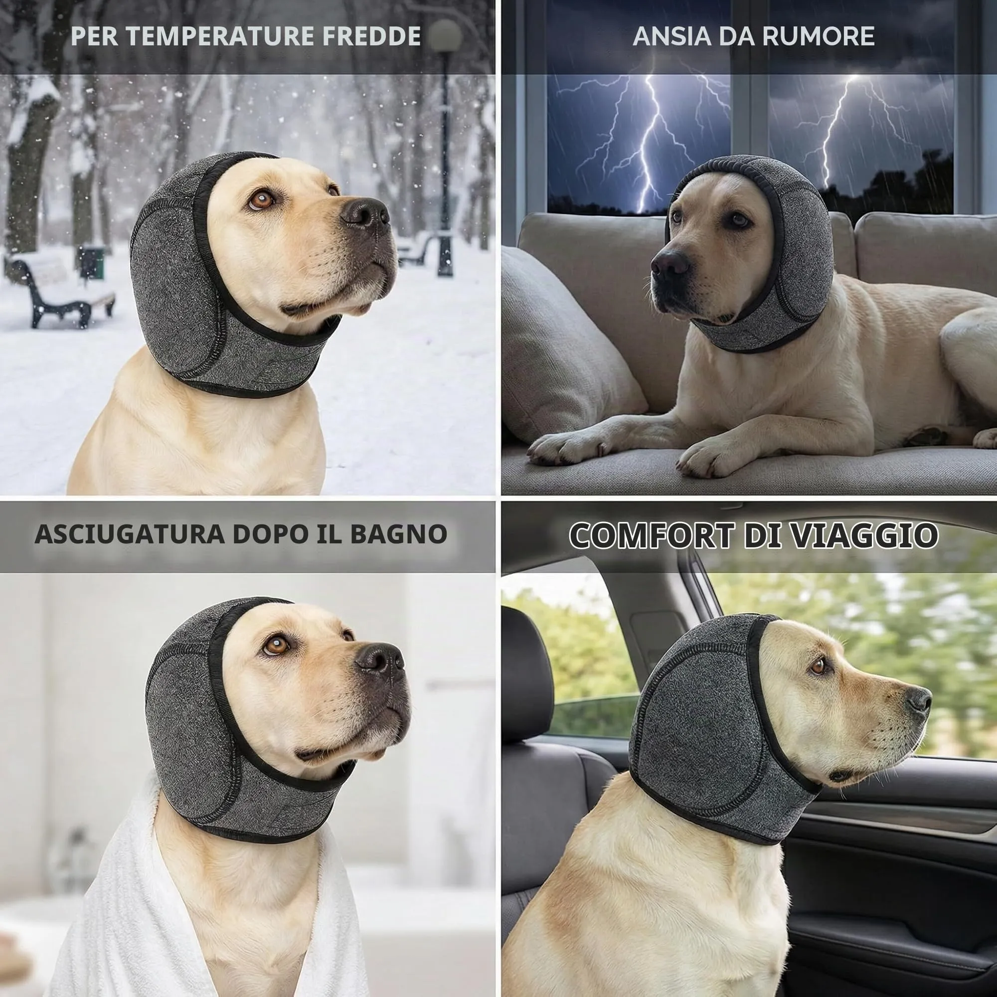 YEDOUALE Paraorecchie Antirumore per Cani, Fascia Impermeabile e Traspirante, Nero, 10 centimetri - immagine 5