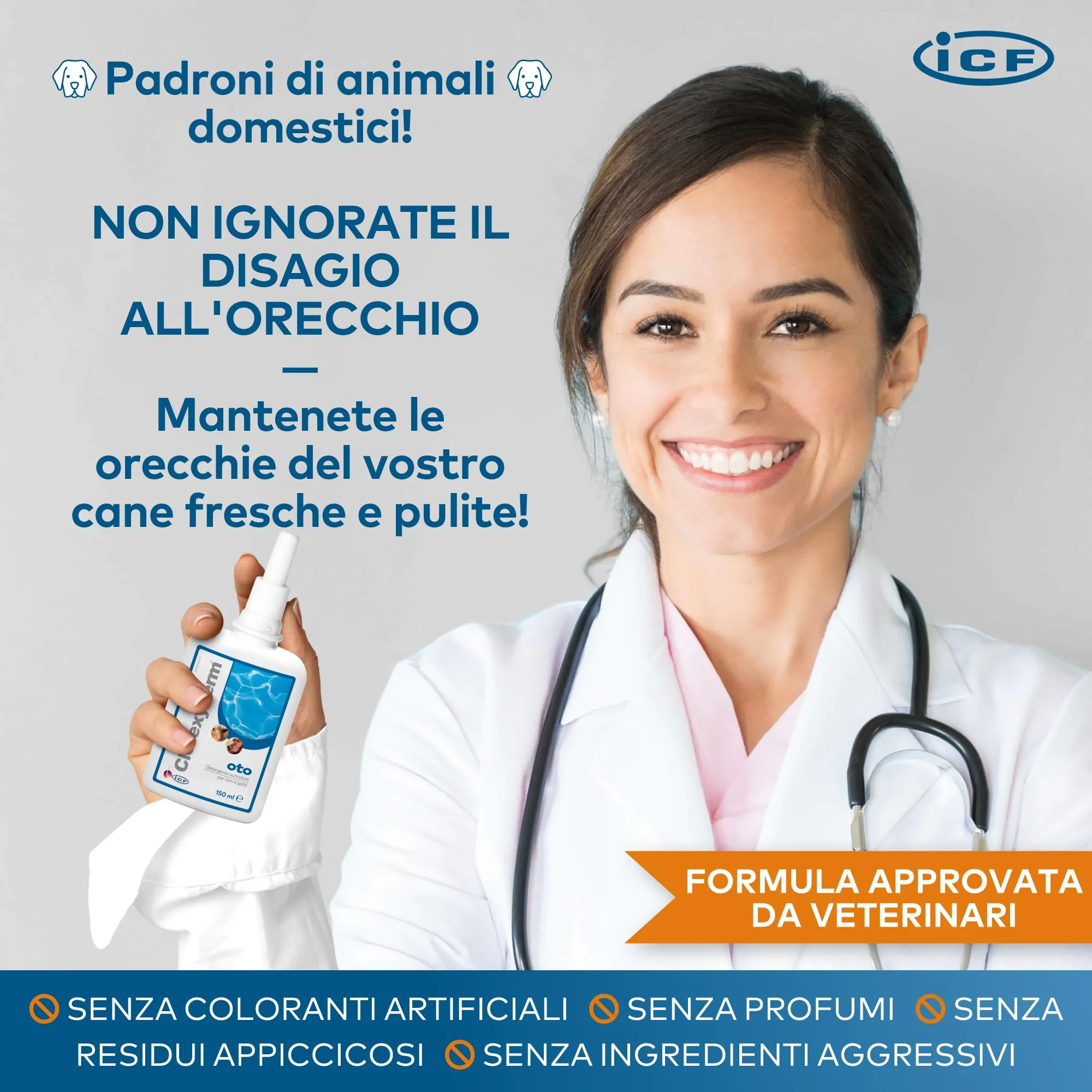 ICF Clorexyderm OTO, Soluzione per la Pulizia delle Orecchie di Cani e Gatti, 150 ml - immagine 6