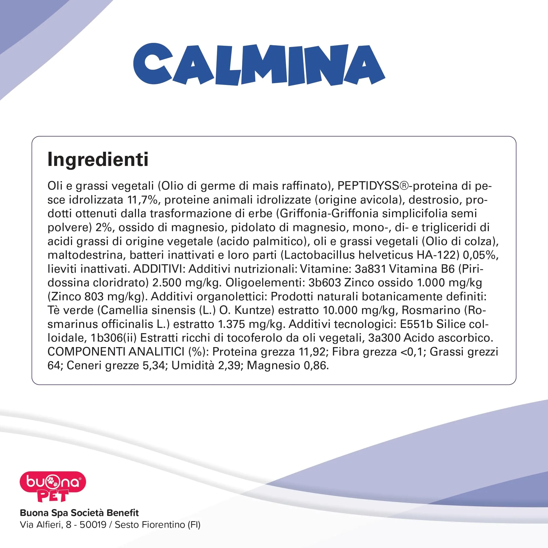 Buona Pet Calmina Mangime Complementare per Cani e Gatti con Peptidyss, Zinco, Vitamina B6, Tè Verde e Griffonia, 60g con Siringa - immagine 8