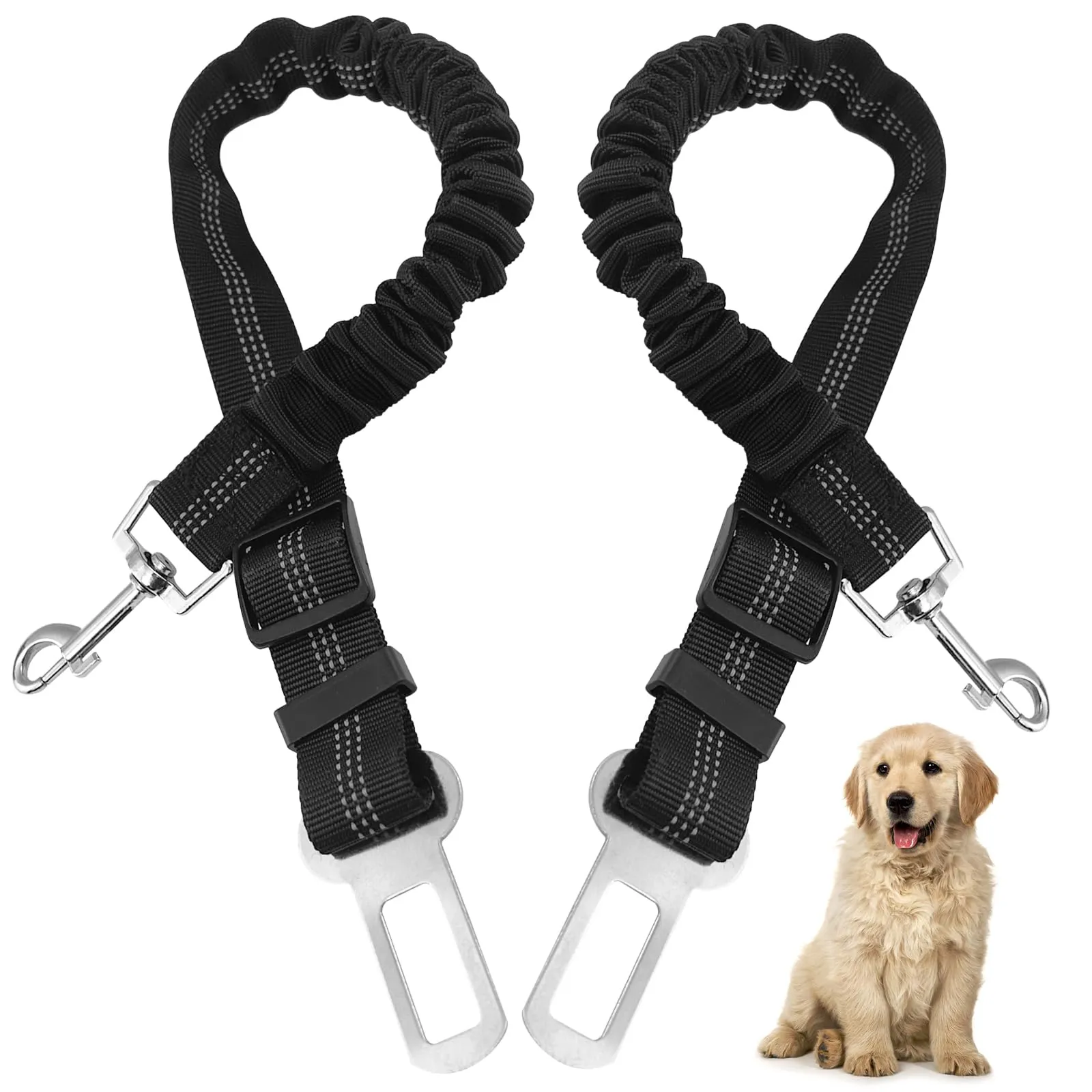Nutabevr Cintura di Sicurezza Auto per Cani e Gatti, 2 Pezzi, Nylon, Lunghezza Regolabile, Nero - immagine 1