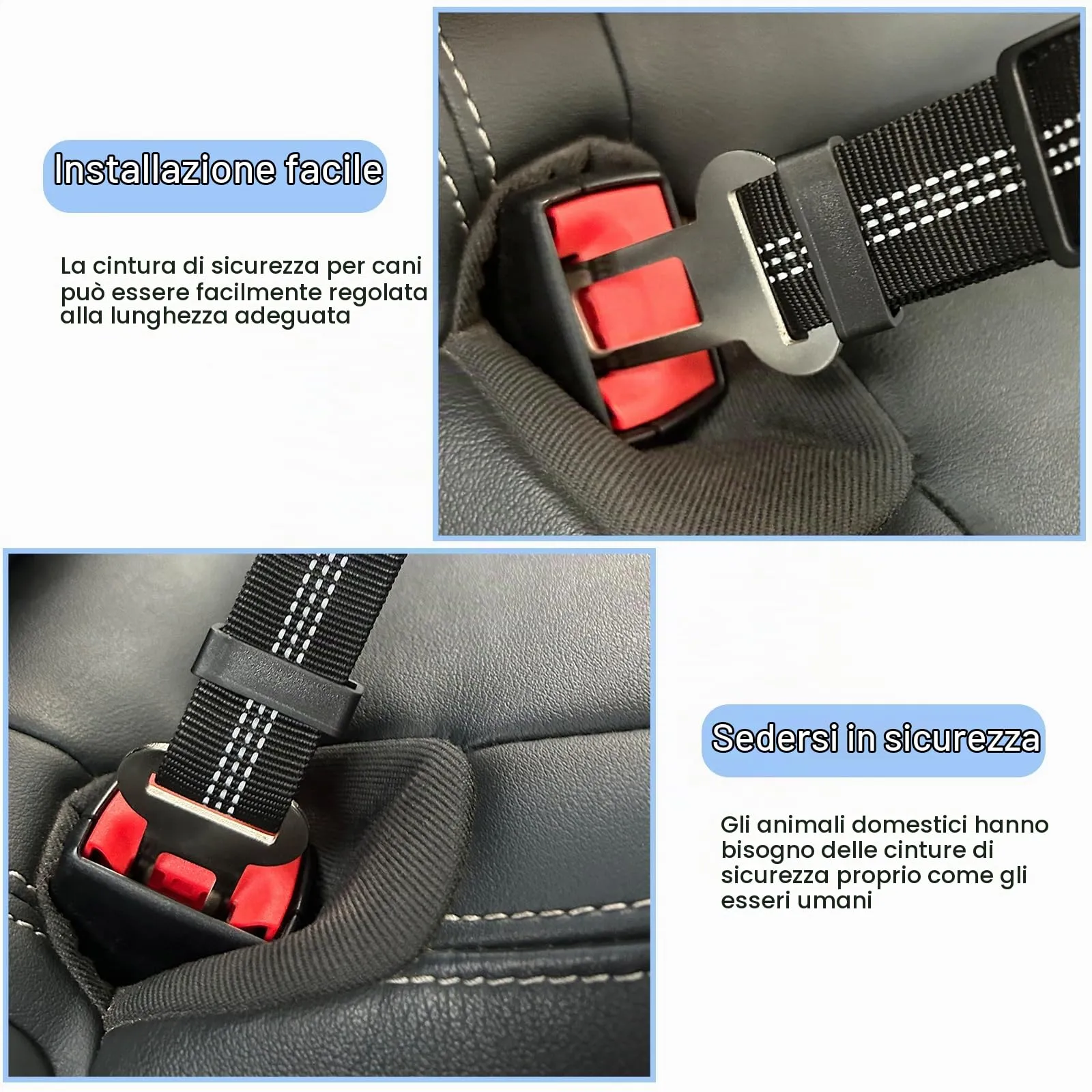 Nutabevr Cintura di Sicurezza Auto per Cani e Gatti, 2 Pezzi, Nylon, Lunghezza Regolabile, Nero - immagine 3