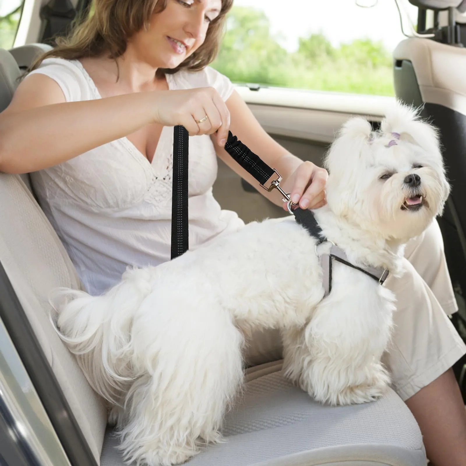 Nutabevr Cintura di Sicurezza Auto per Cani e Gatti, 2 Pezzi, Nylon, Lunghezza Regolabile, Nero - immagine 4