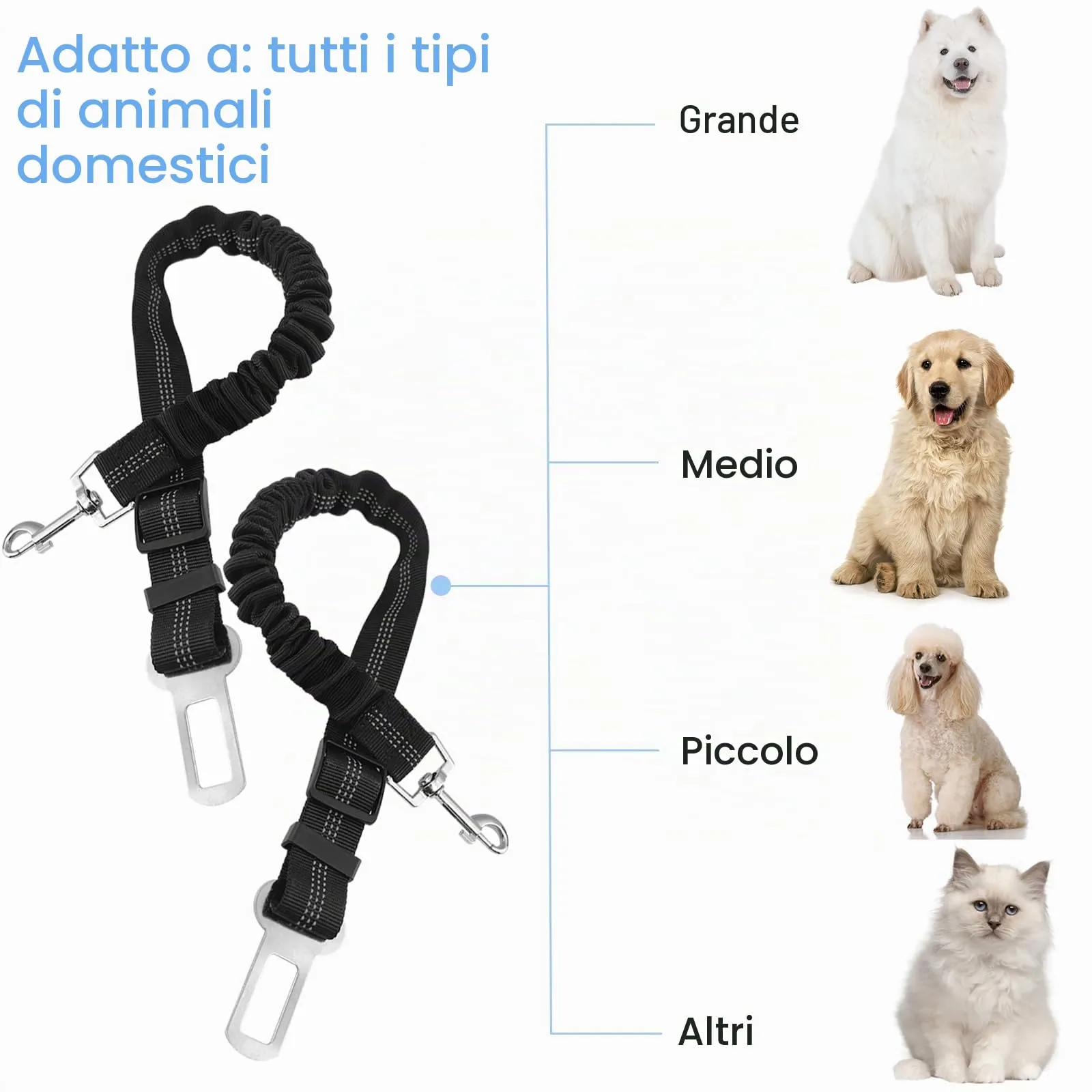 Nutabevr Cintura di Sicurezza Auto per Cani e Gatti, 2 Pezzi, Nylon, Lunghezza Regolabile, Nero - immagine 6