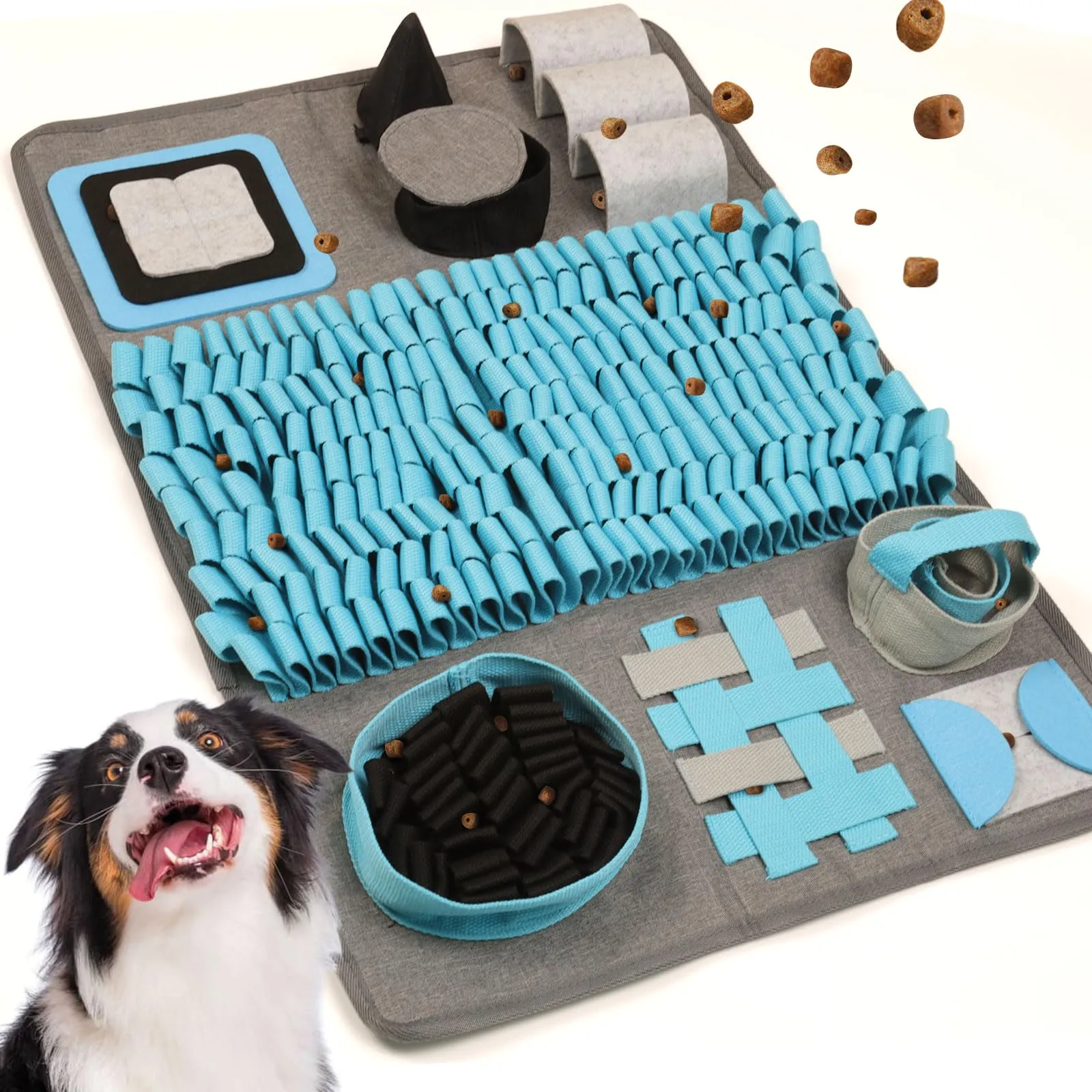 PetGens Tappeto Olfattivo per Cani, Tappetino Interattivo Sniffing Mat Lavabile, Blu + Grigio, 64.5 x 43 cm - immagine 1