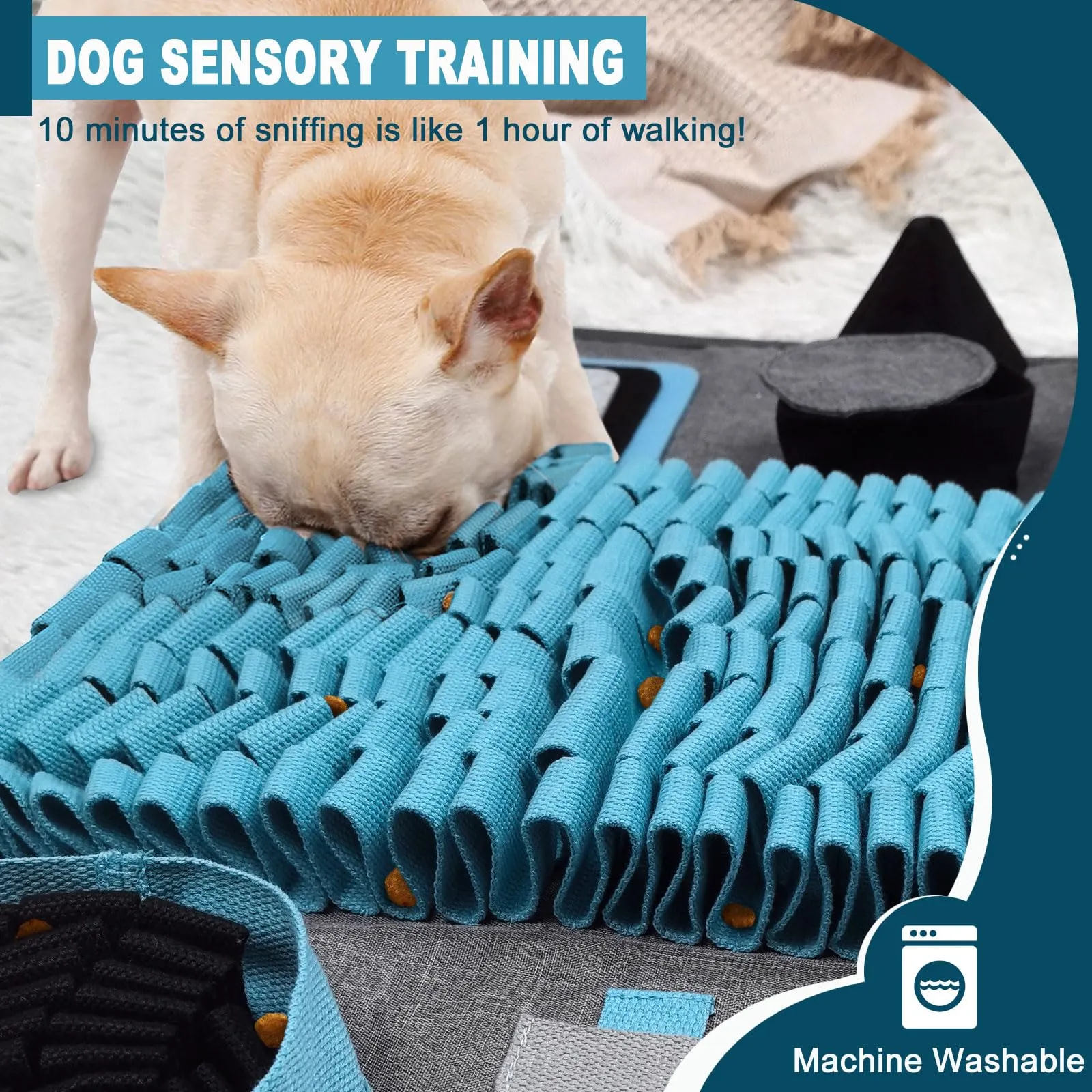 PetGens Tappeto Olfattivo per Cani, Tappetino Interattivo Sniffing Mat Lavabile, Blu + Grigio, 64.5 x 43 cm - immagine 2
