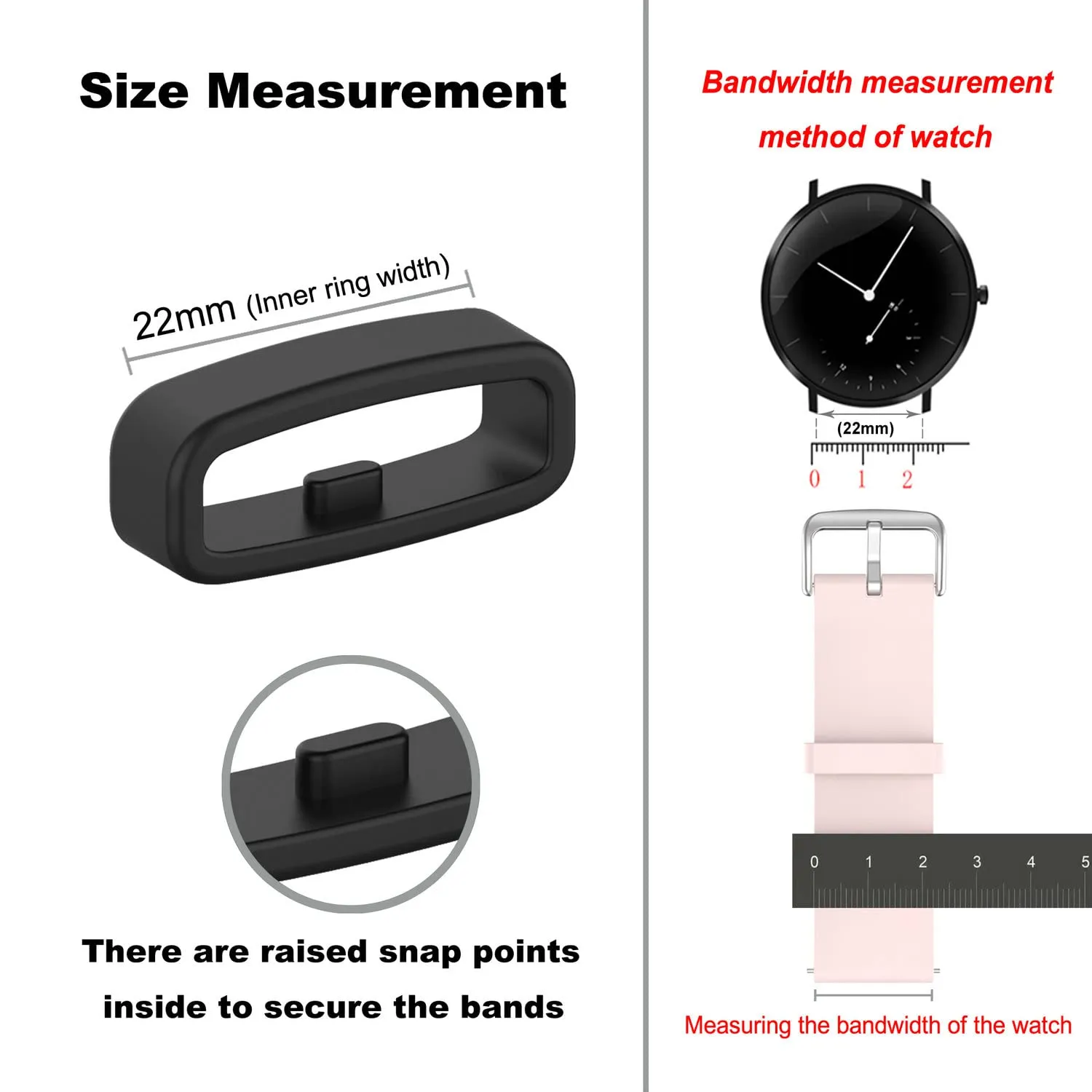 INF Passanti in silicone per cinturino orologio da 22 mm, Confezione da 10, Nero - immagine 2