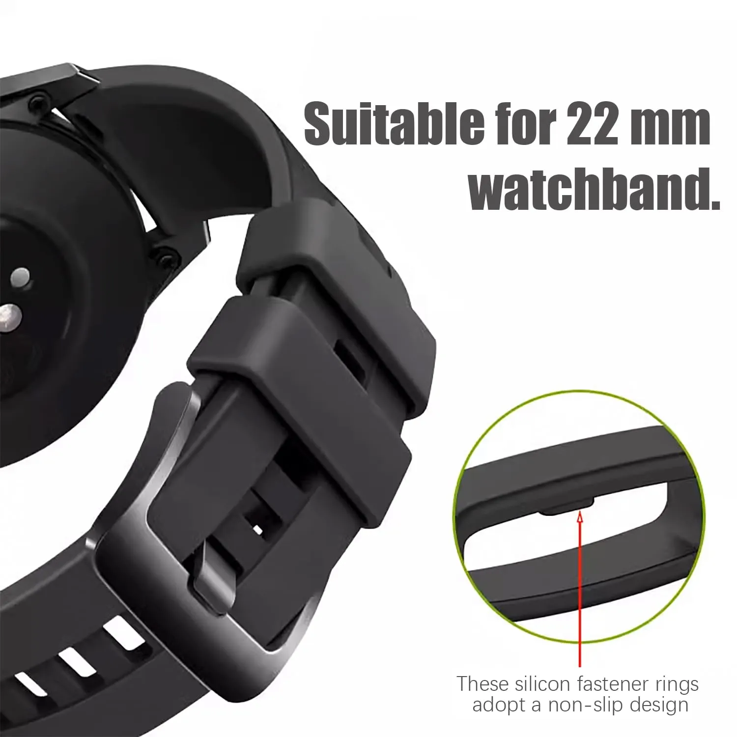 INF Passanti in silicone per cinturino orologio da 22 mm, Confezione da 10, Nero - immagine 3