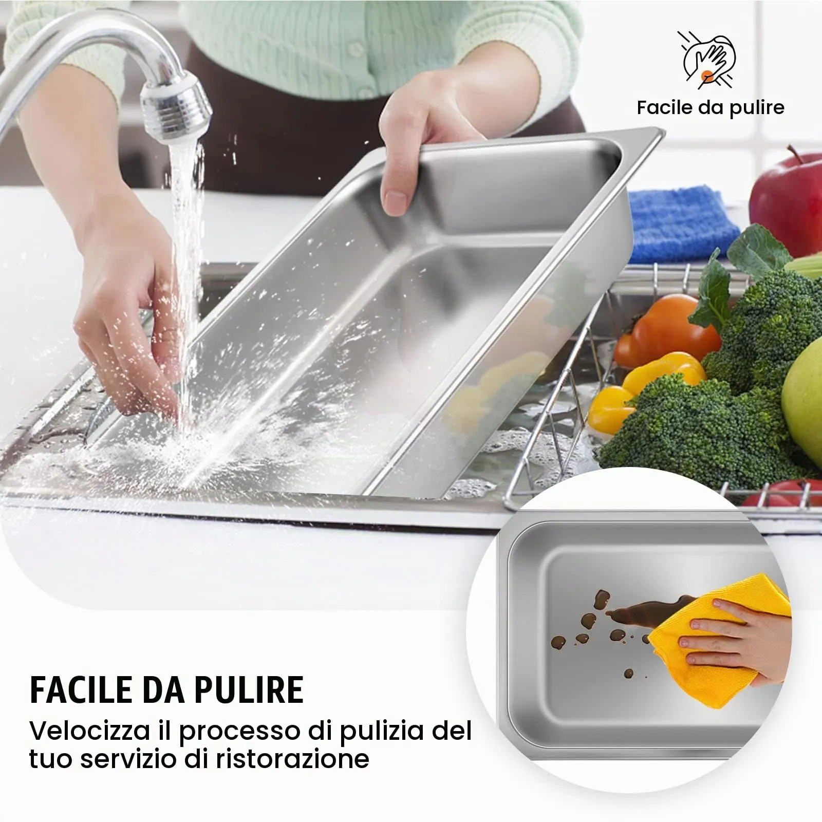 VEVOR Vassoio Rettangolare in Acciaio Inossidabile 13L con Coperchio, 530x325x100mm, Set da 4 Pezzi - immagine 5
