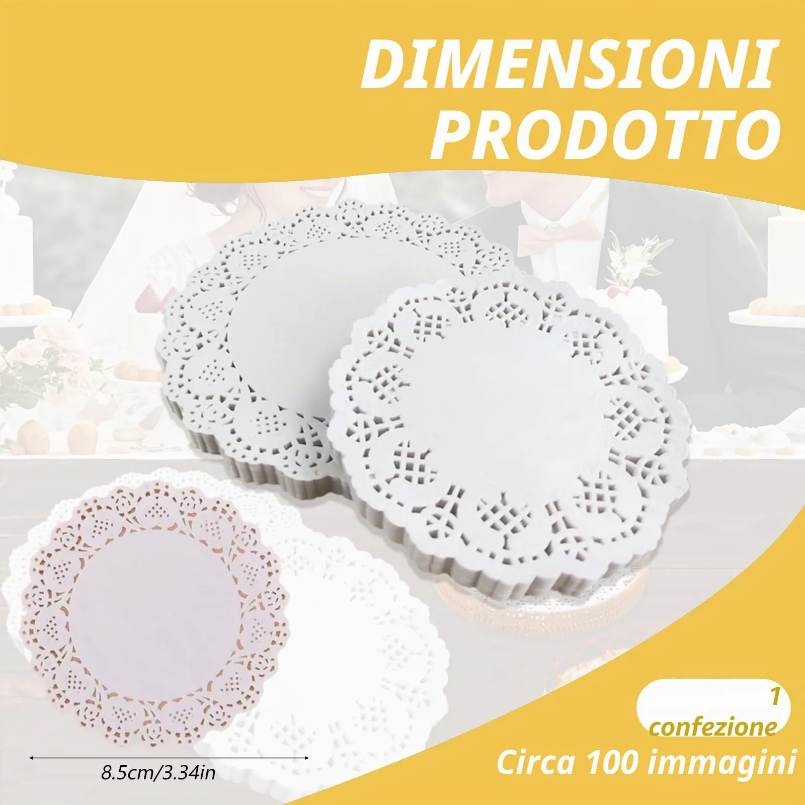 WUERKIYA Centrini di Carta in Pizzo, 100 Pezzi, Diametro 8,5 cm, Nero - immagine 2