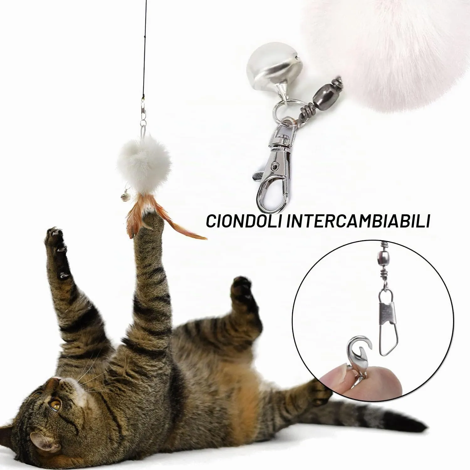MAIYADUO Giocattolo Interattivo per Gatti con Bacchetta Retrattile e 5 Piume Assortite - immagine 4