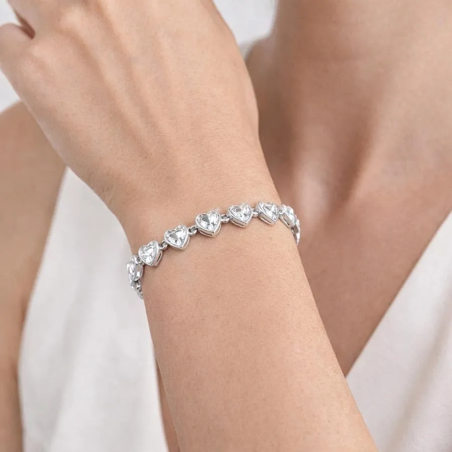 Saga Gioielli Bracciale Tennis Donna in Acciaio Inox Argento con Cuori e Zirconi 5,5 mm, Lunghezza 17,5+3 cm - immagine 2