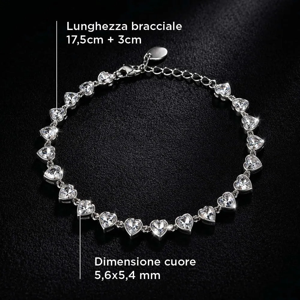 Saga Gioielli Bracciale Tennis Donna in Acciaio Inox Argento con Cuori e Zirconi 5,5 mm, Lunghezza 17,5+3 cm - immagine 4