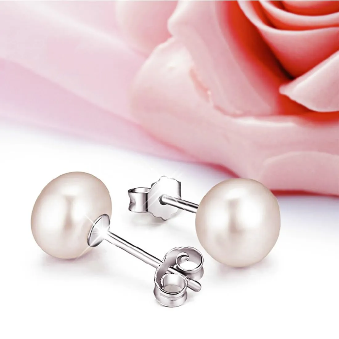 PLABBDPL Orecchini in Argento 925 e Perle, Set da 4 Paia, Taglie 4mm 6mm 8mm 10mm, Bianco - immagine 2
