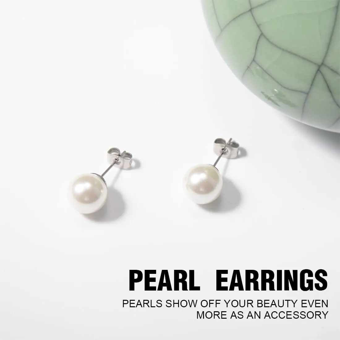 PLABBDPL Orecchini in Argento 925 e Perle, Set da 4 Paia, Taglie 4mm 6mm 8mm 10mm, Bianco - immagine 3