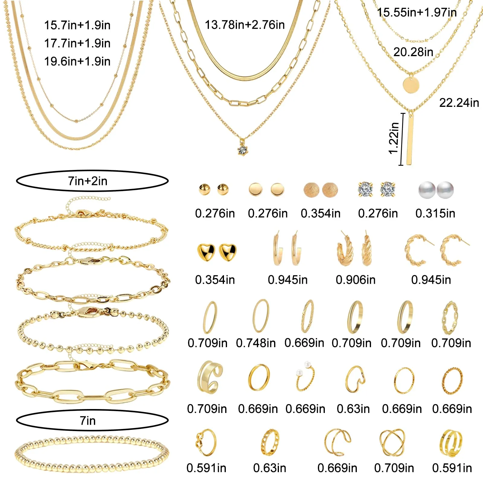 JSTHHTT Set di Gioielli Donna 40 Pezzi in Oro con Collane e Bracciali - immagine 2