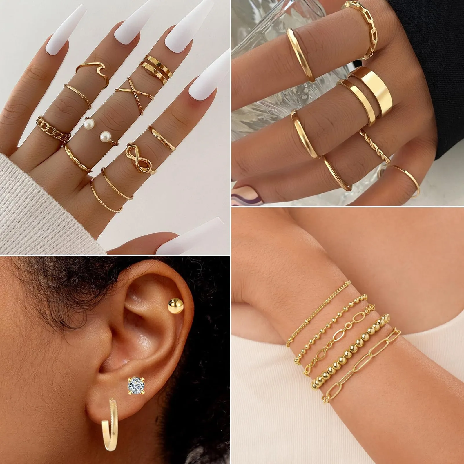 JSTHHTT Set di Gioielli Donna 40 Pezzi in Oro con Collane e Bracciali - immagine 7