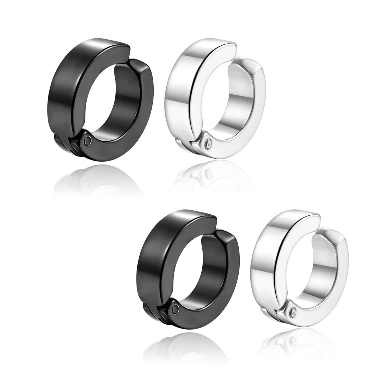FSYXK Orecchini a Clip in Acciaio Inossidabile per Uomo e Donna, Tondi, Colore Nero e Argento, Senza Buco (2 Paia) - immagine 1