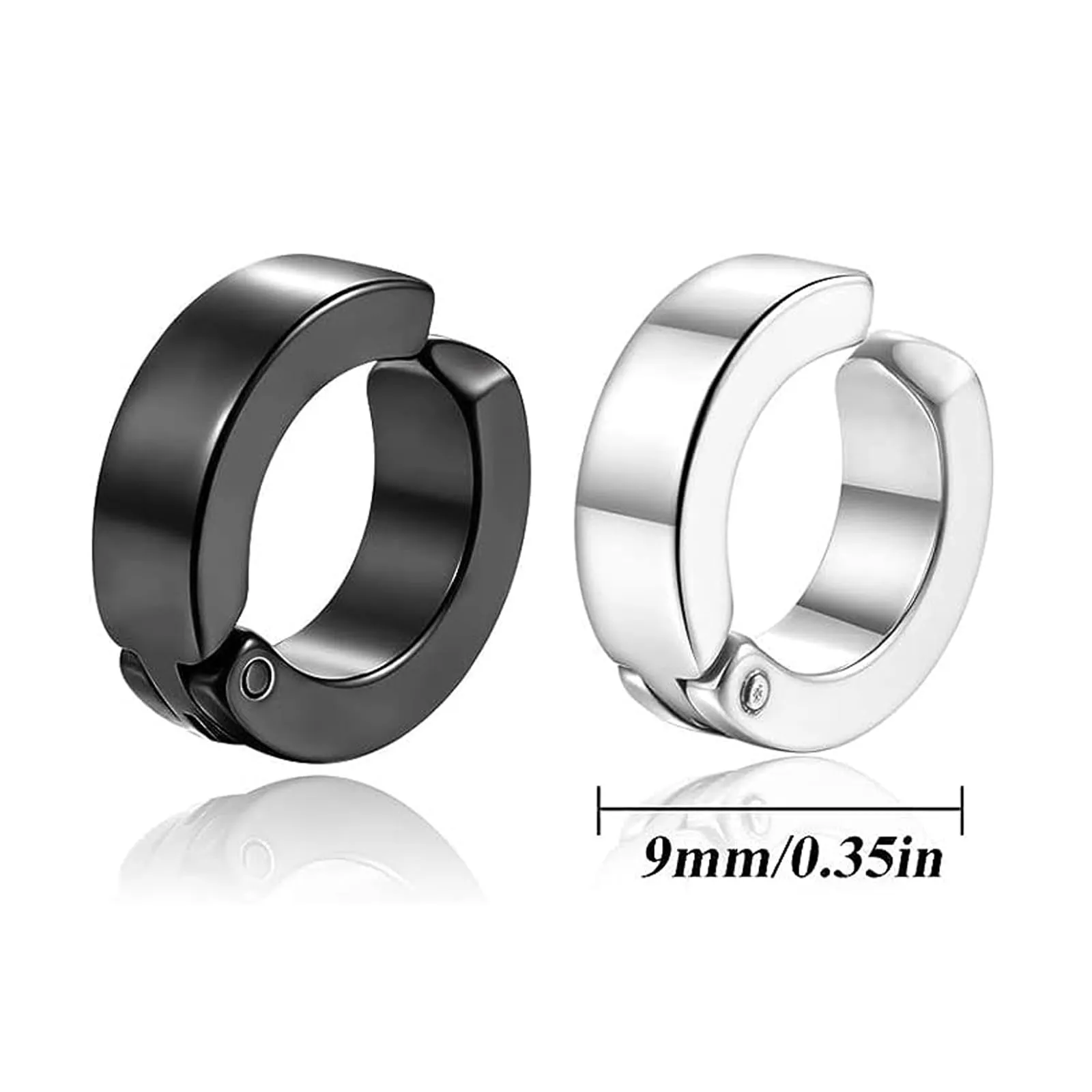 FSYXK Orecchini a Clip in Acciaio Inossidabile per Uomo e Donna, Tondi, Colore Nero e Argento, Senza Buco (2 Paia) - immagine 2