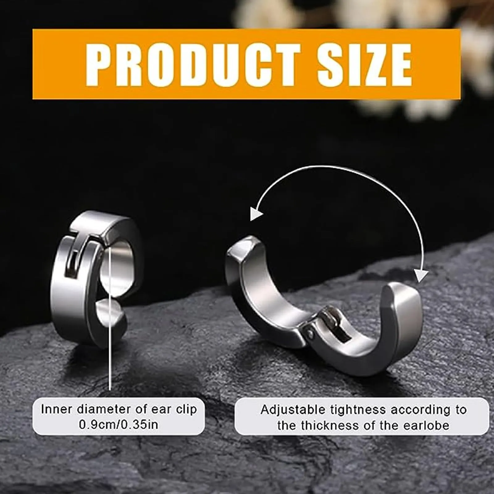 FSYXK Orecchini a Clip in Acciaio Inossidabile per Uomo e Donna, Tondi, Colore Nero e Argento, Senza Buco (2 Paia) - immagine 3