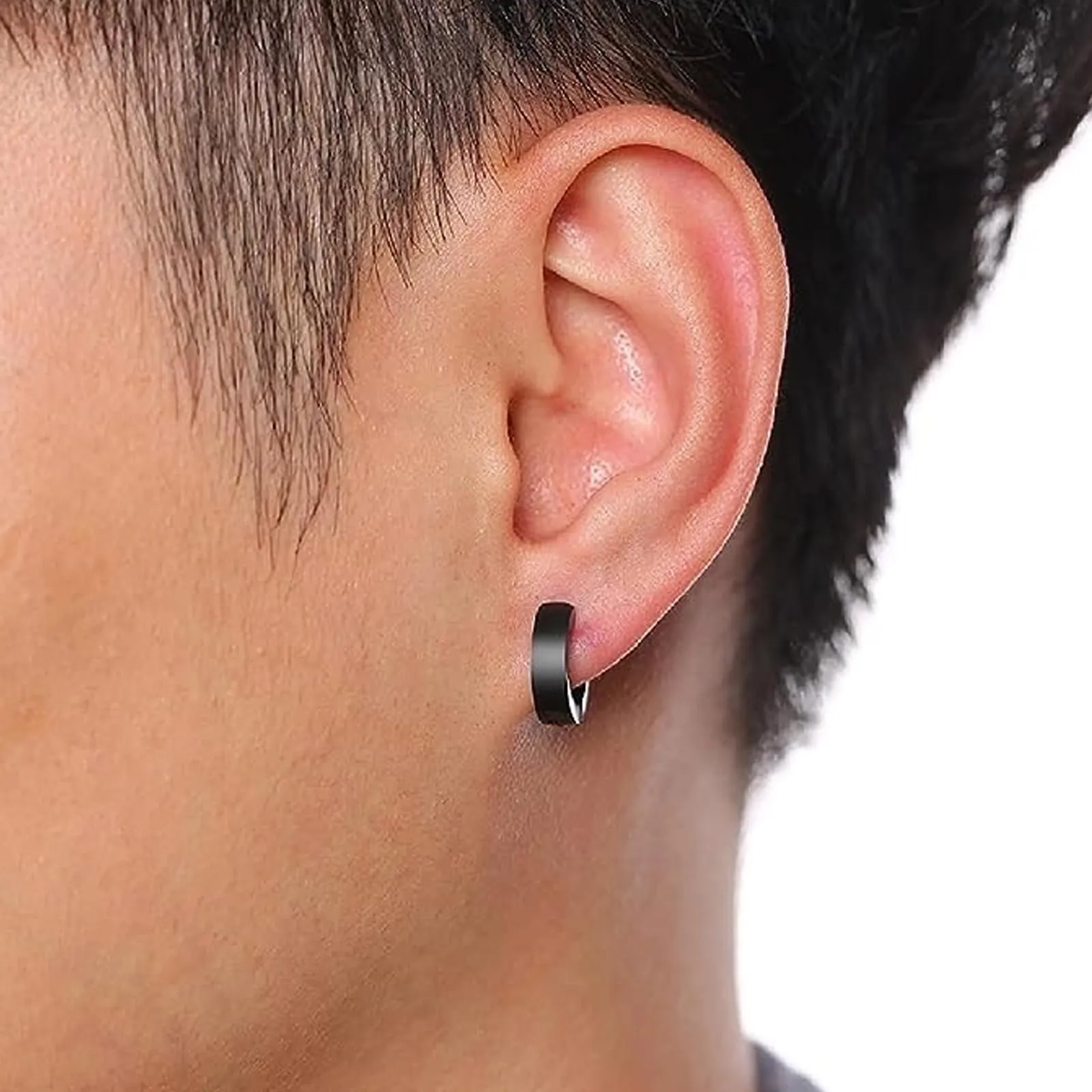 FSYXK Orecchini a Clip in Acciaio Inossidabile per Uomo e Donna, Tondi, Colore Nero e Argento, Senza Buco (2 Paia) - immagine 4