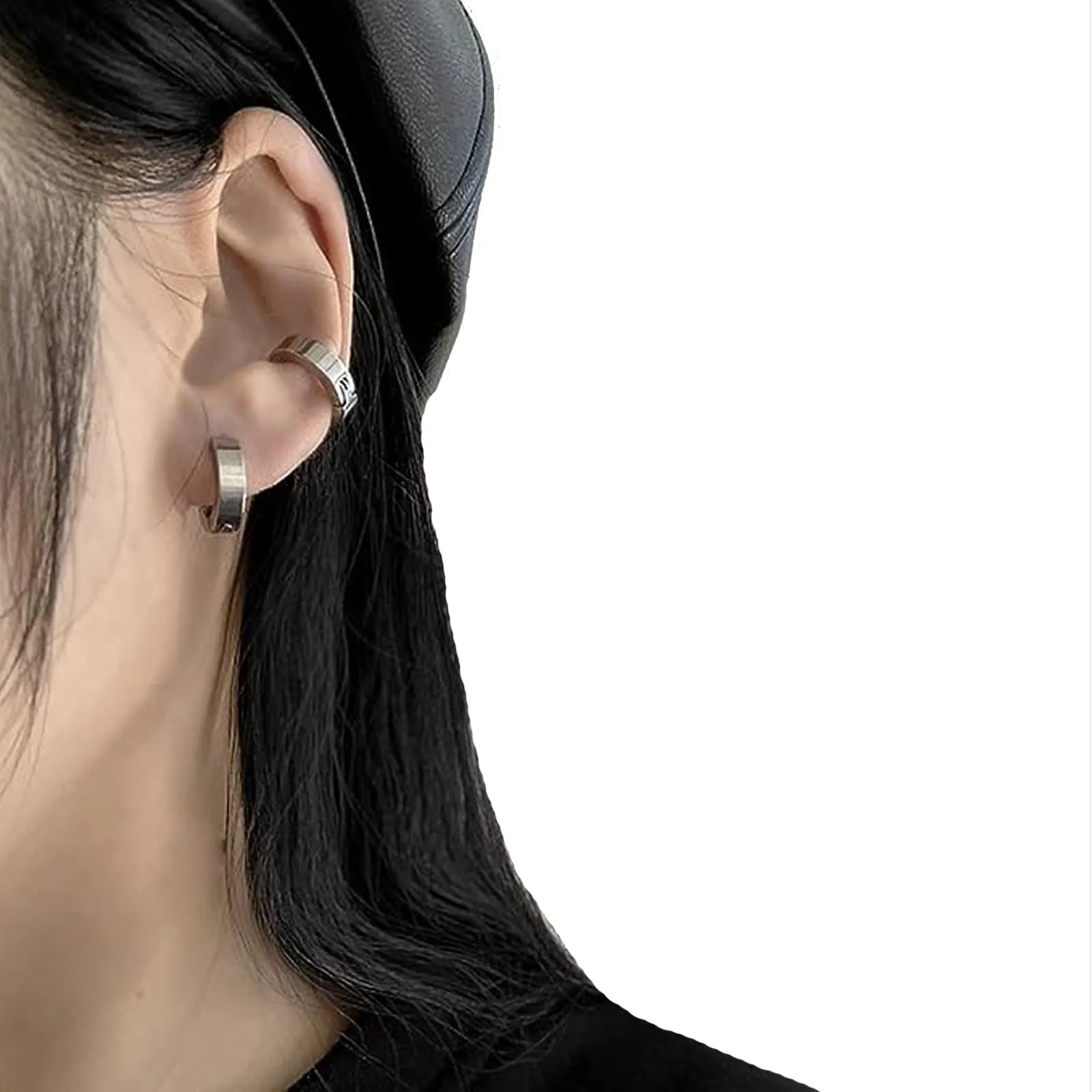 FSYXK Orecchini a Clip in Acciaio Inossidabile per Uomo e Donna, Tondi, Colore Nero e Argento, Senza Buco (2 Paia) - immagine 5