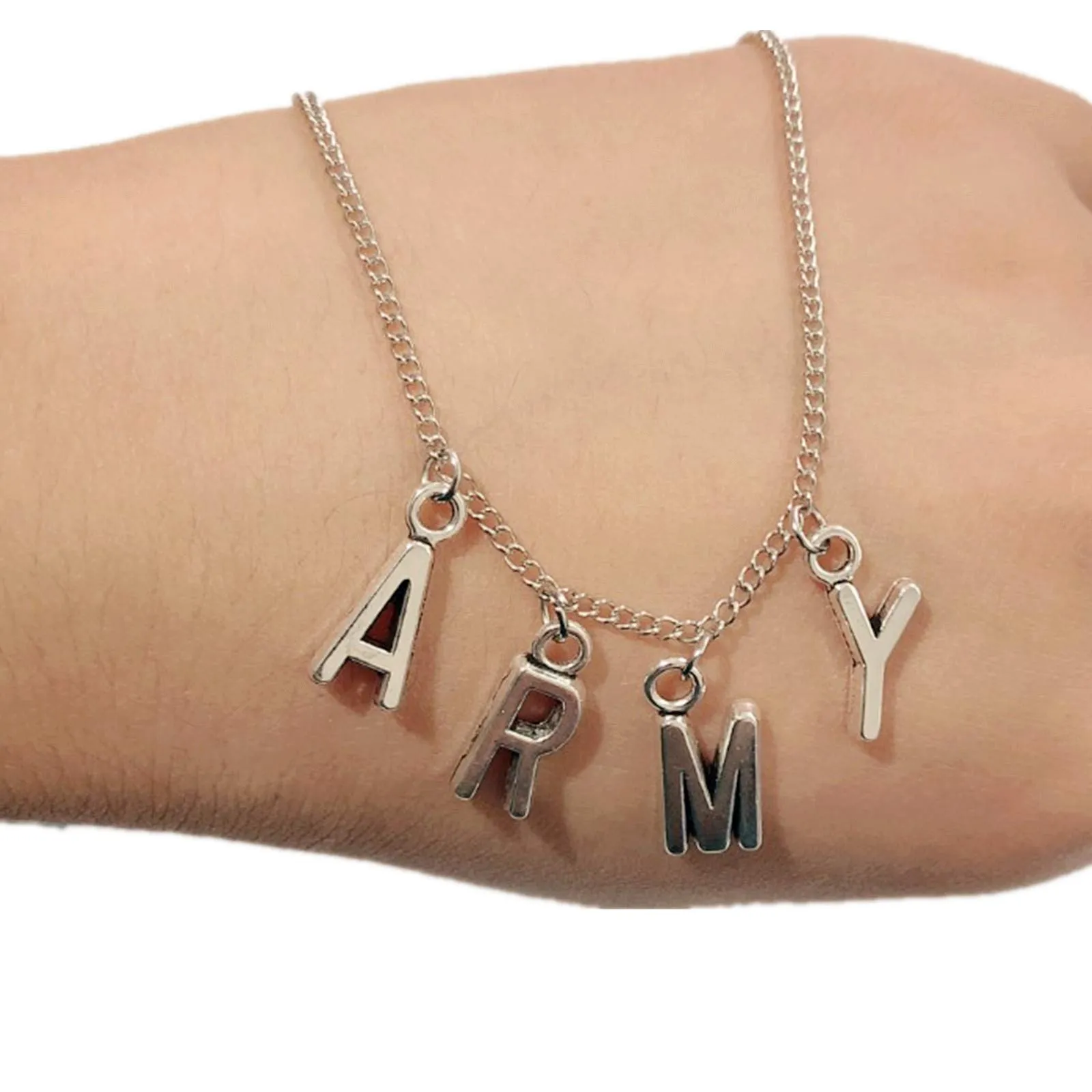 XHBTS Set Collana e Bracciale con Lettera Iniziale in Argento e Lega, Tema BTS Jimin ARMY, con Mini Panno e Scatola - immagine 4