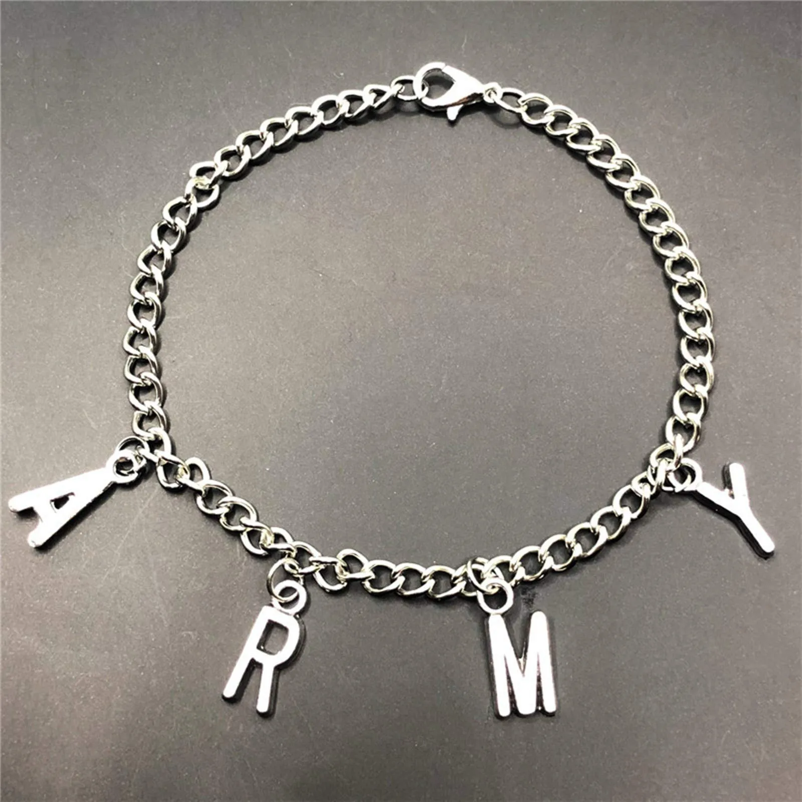 XHBTS Set Collana e Bracciale con Lettera Iniziale in Argento e Lega, Tema BTS Jimin ARMY, con Mini Panno e Scatola - immagine 5
