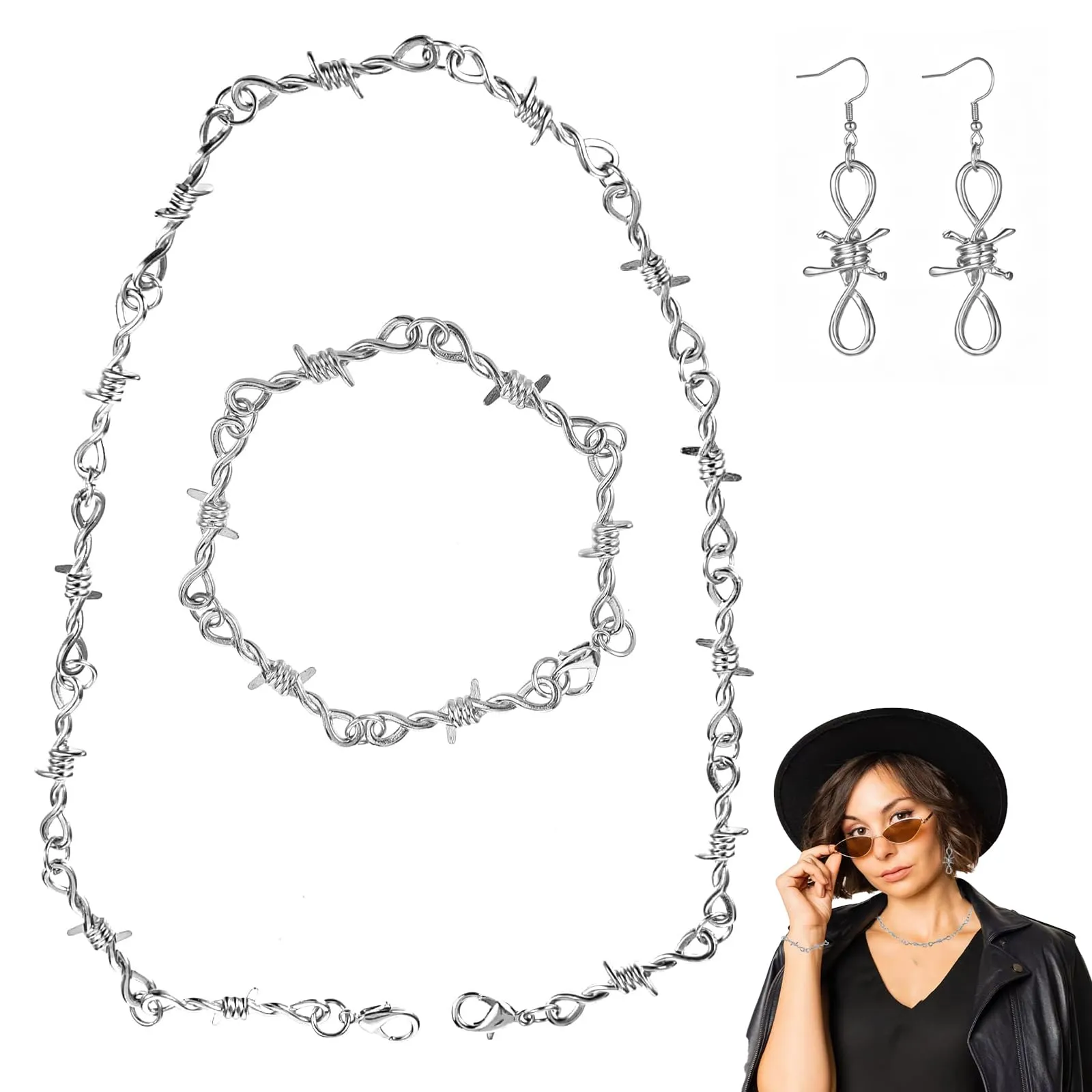 JOVYTH Set Gioielli Filo Spinato Collana, Bracciale e Orecchini - Argento - immagine 1