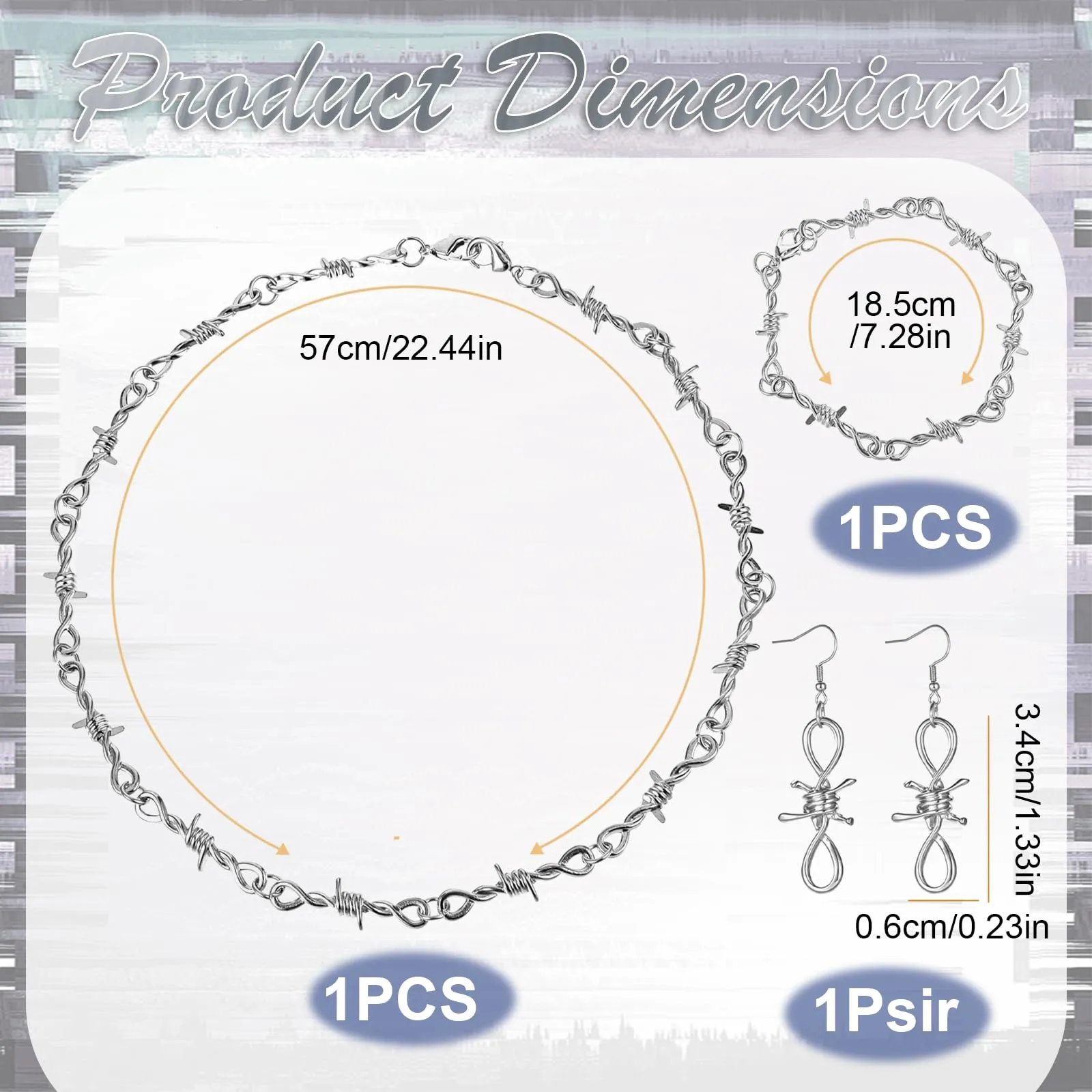 JOVYTH Set Gioielli Filo Spinato Collana, Bracciale e Orecchini - Argento - immagine 2