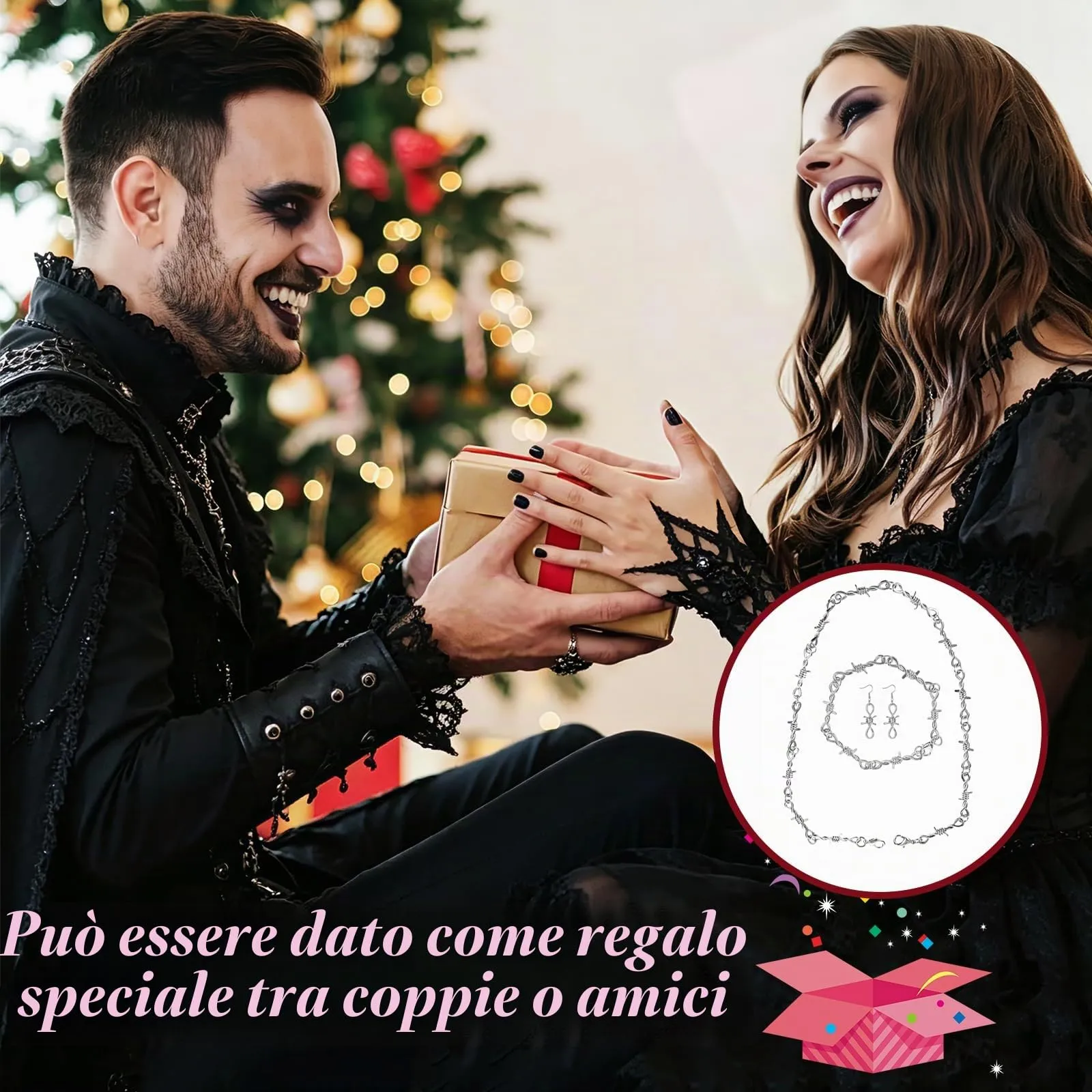 JOVYTH Set Gioielli Filo Spinato Collana, Bracciale e Orecchini - Argento - immagine 6