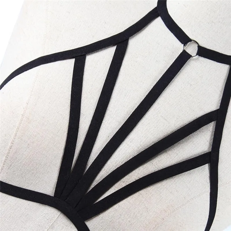 ShanBye 2 PCS Hollow Fashion Body Chest Harness Belt Set, Noir - immagine 3