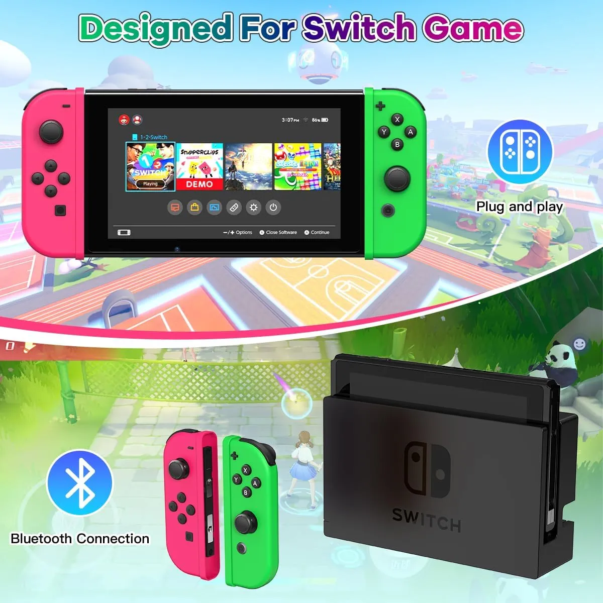 Mhwlhbx Joy-Con Replacement Controllers for Nintendo Switch, L/R Joypad with Dual Vibration, Wake-up and Screenshot Functions - Blue - immagine 3
