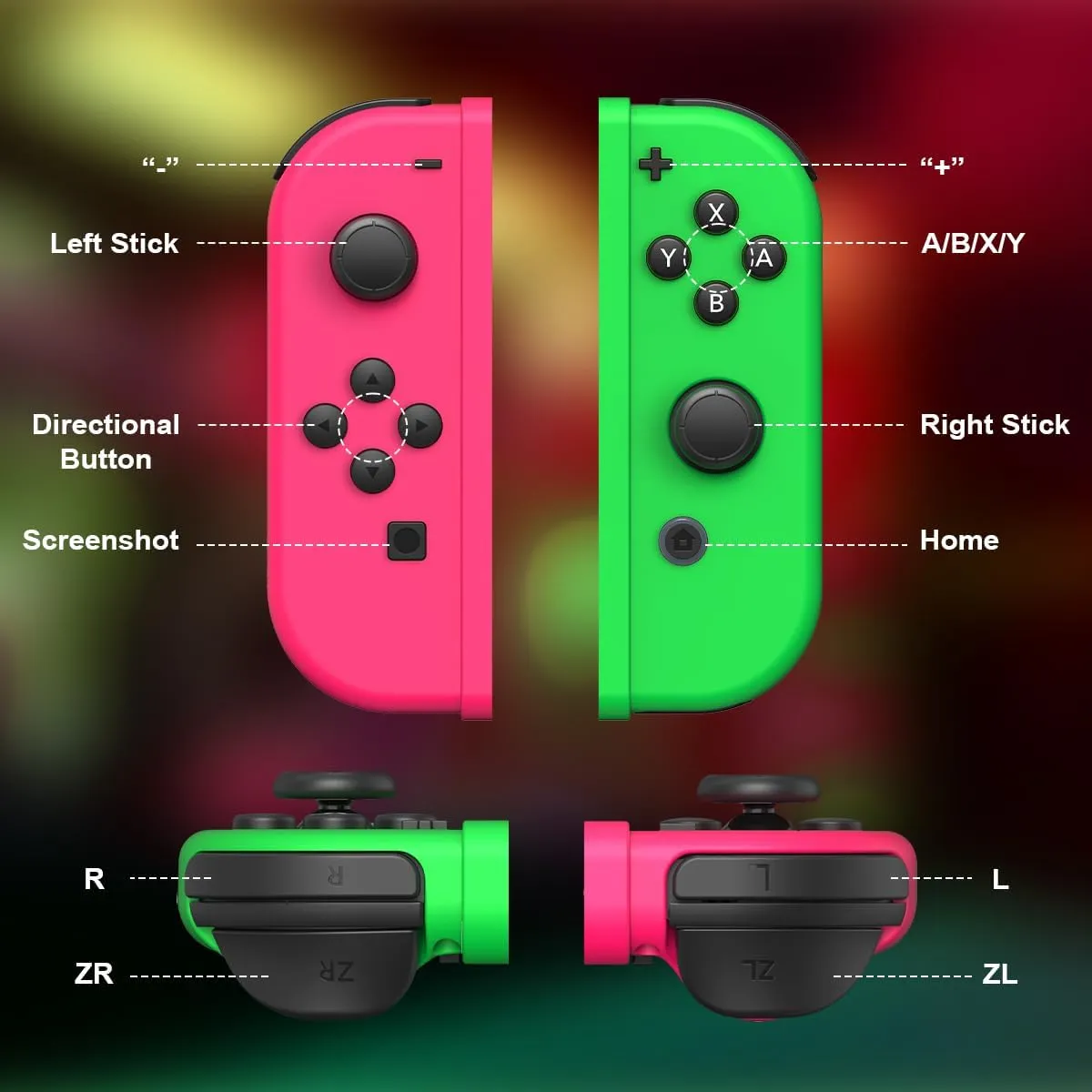 Mhwlhbx Joy-Con Replacement Controllers for Nintendo Switch, L/R Joypad with Dual Vibration, Wake-up and Screenshot Functions - Blue - immagine 5
