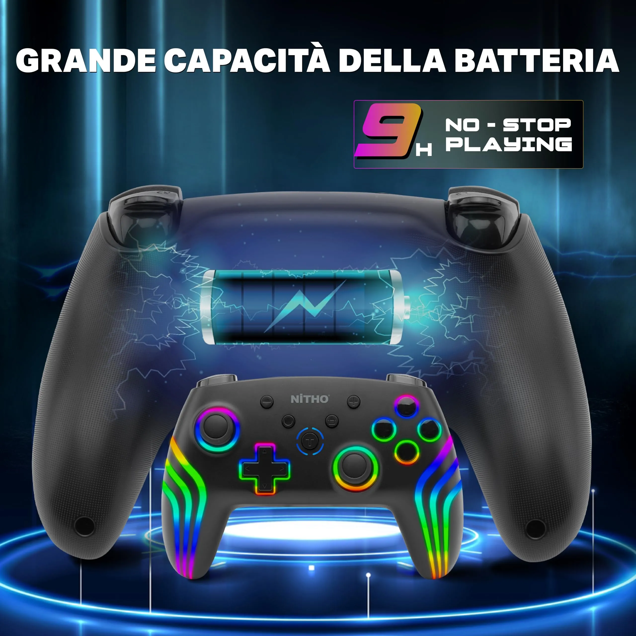 NITHO Nexus Dark Ops Wireless Controller for Switch, Switch 2, Lite, OLED, PC, iOS, Android - Nero - immagine 5