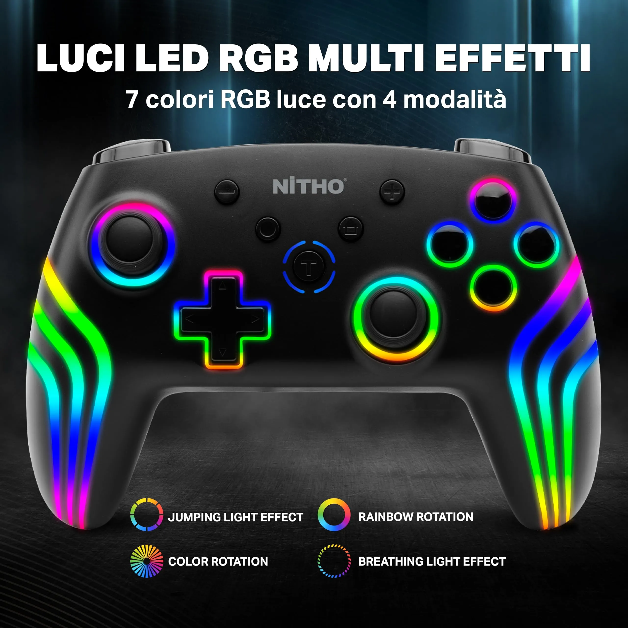 NITHO Nexus Dark Ops Wireless Controller for Switch, Switch 2, Lite, OLED, PC, iOS, Android - Nero - immagine 6