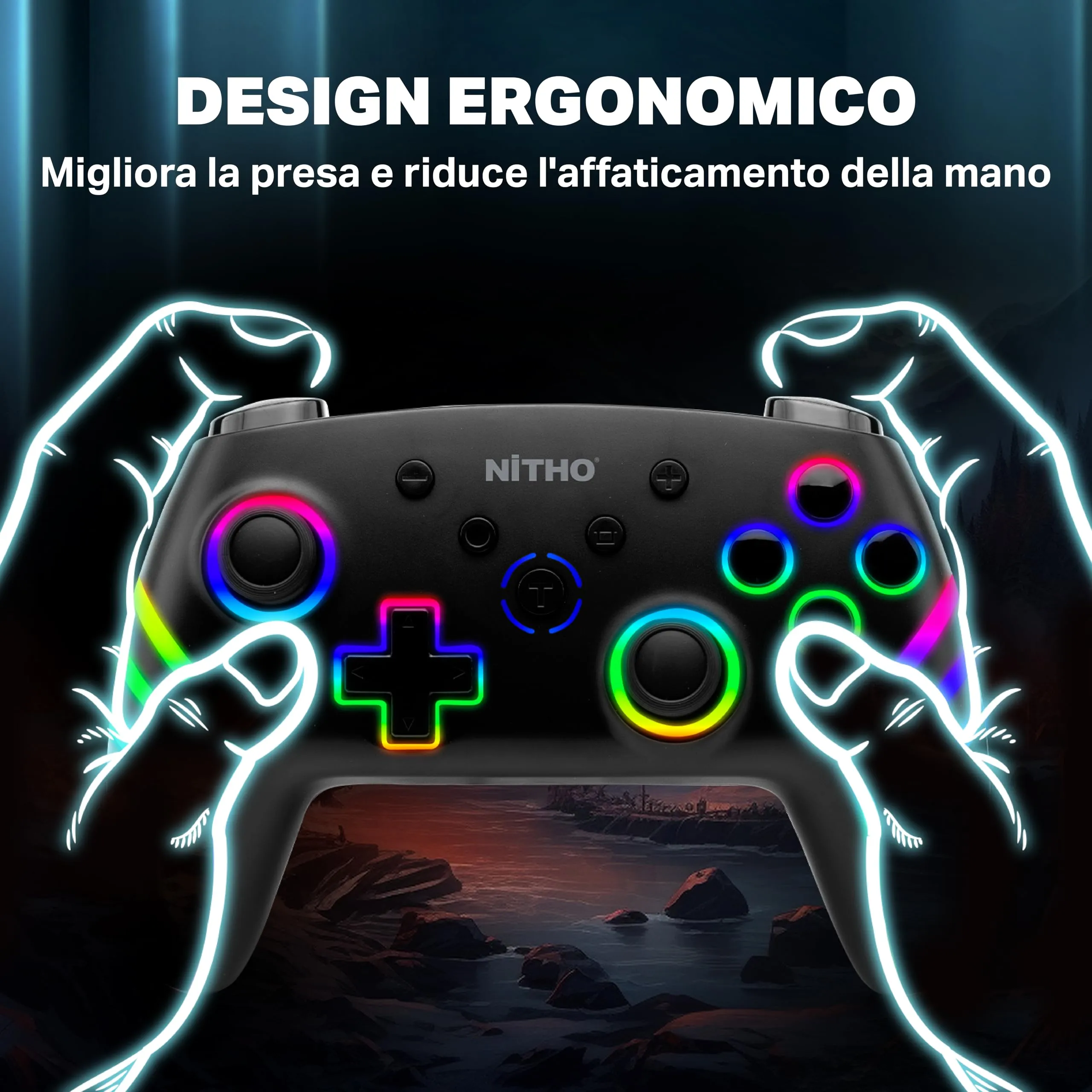 NITHO Nexus Dark Ops Wireless Controller for Switch, Switch 2, Lite, OLED, PC, iOS, Android - Nero - immagine 8