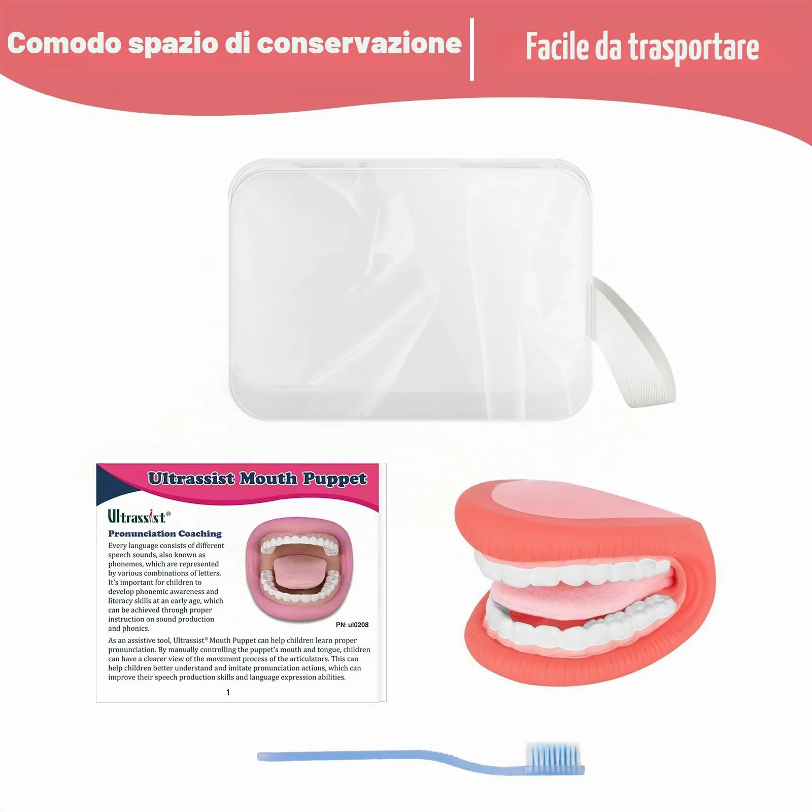 Ultrassist Marionetta a Bocca Grande con Lingua e Spazzolino da Denti per Logopedia e Igiene Orale - immagine 5