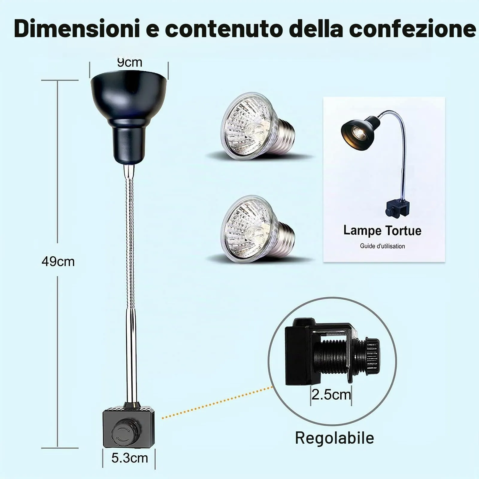PewinGo Lampada UVA UVB per Rettili e Anfibi con 2 Lampadine e Morsetto Girevole a 360° - immagine 6